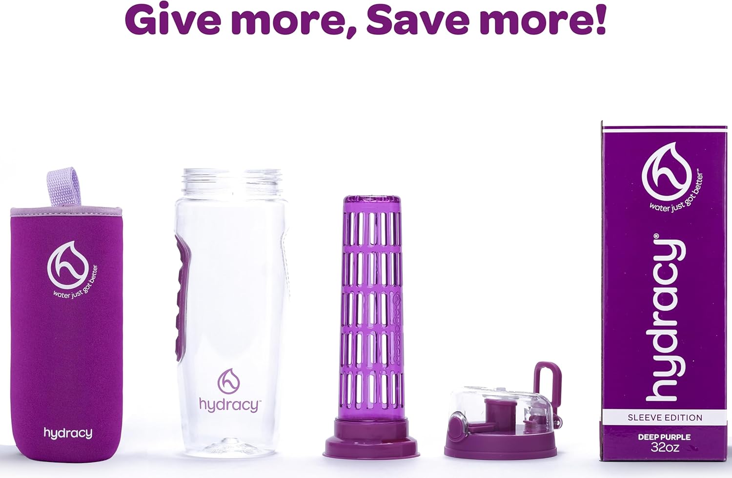 Hydracy Botella deportiva de agua infusora de frutas, de 32 onzas líquidas, barra de infusión de longitud completa, marca de tiempo y funda aislante