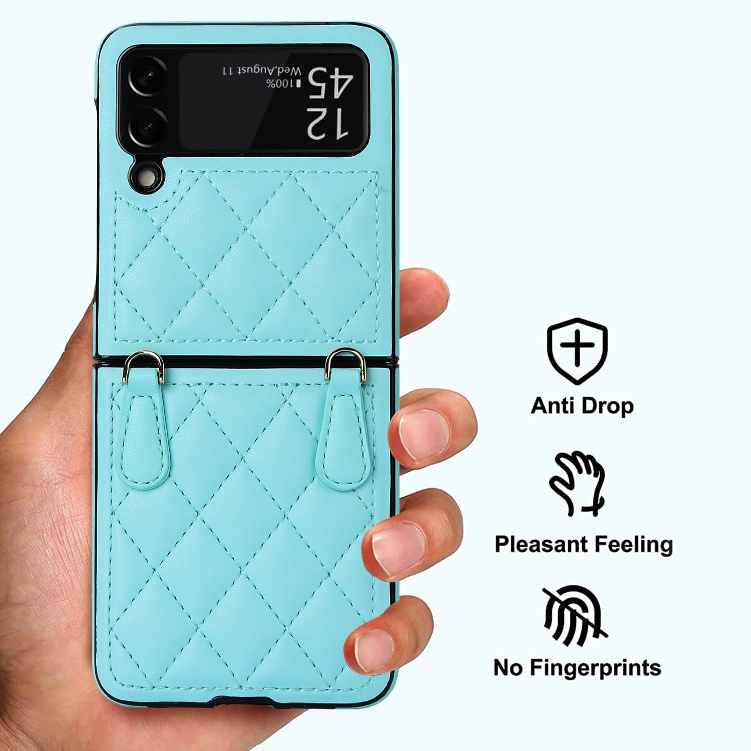 Asuwish Funda de teléfono para Samsung Galaxy Z Flip 4 5G 2022 con correa para la muñeca con cordón, delgada, de piel sintética, a prueba de golpes,