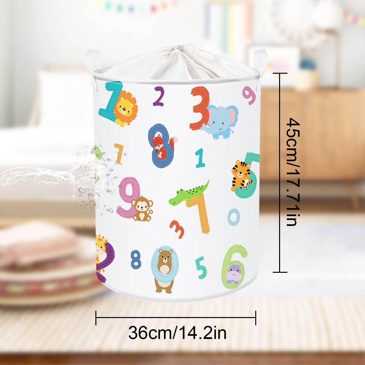 Clastyle Cesta de almacenamiento de ropa para niños, diseño de jirafa, mono, elefante, león, cocodrilo, ardilla, blanco, redondo, para guardar ropa,