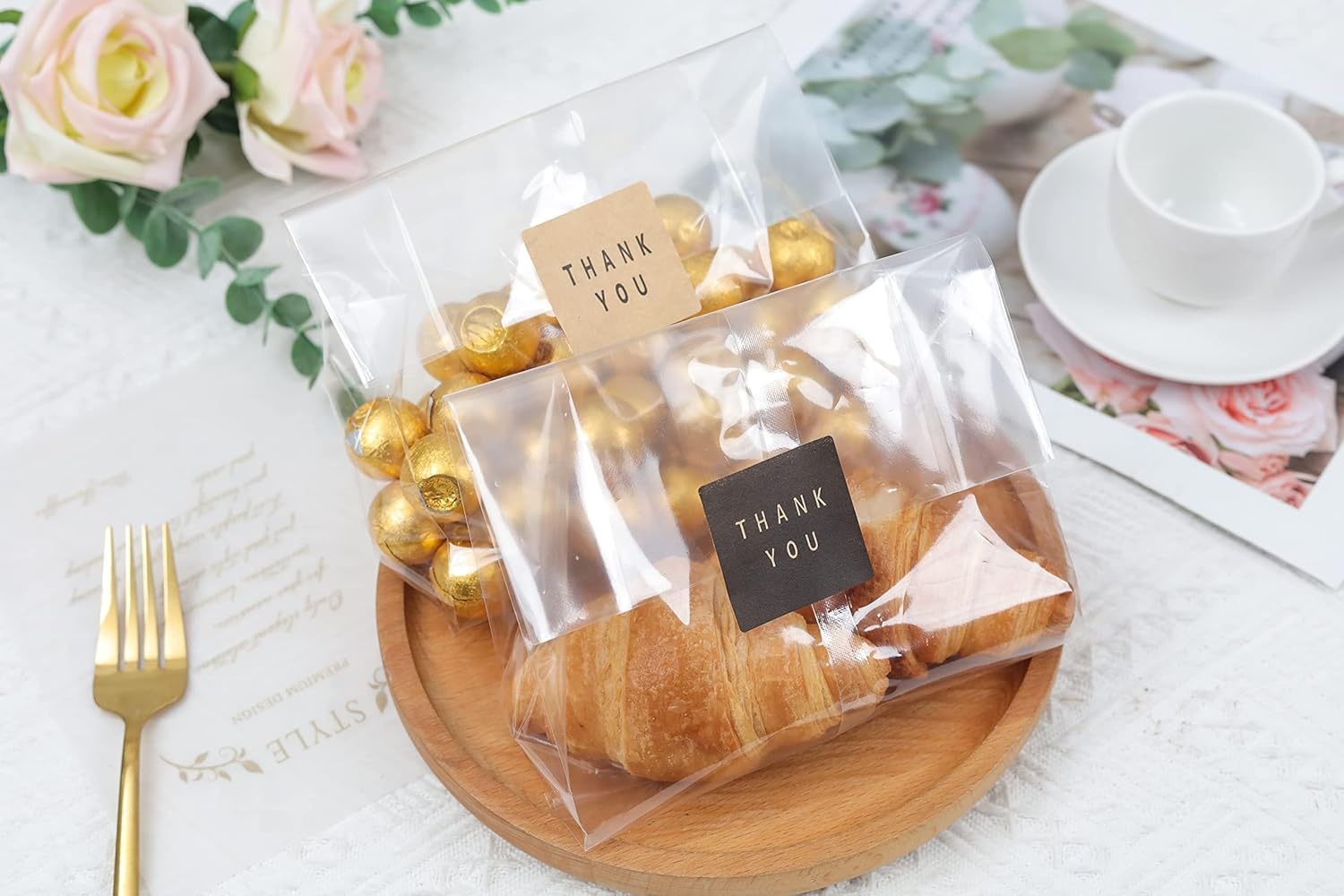 Bolsas de celofán, bolsas de galletas para embalaje, bolsa de regalo transparente con calcomanías para galletas, dulces, chocolates (transparente, 9