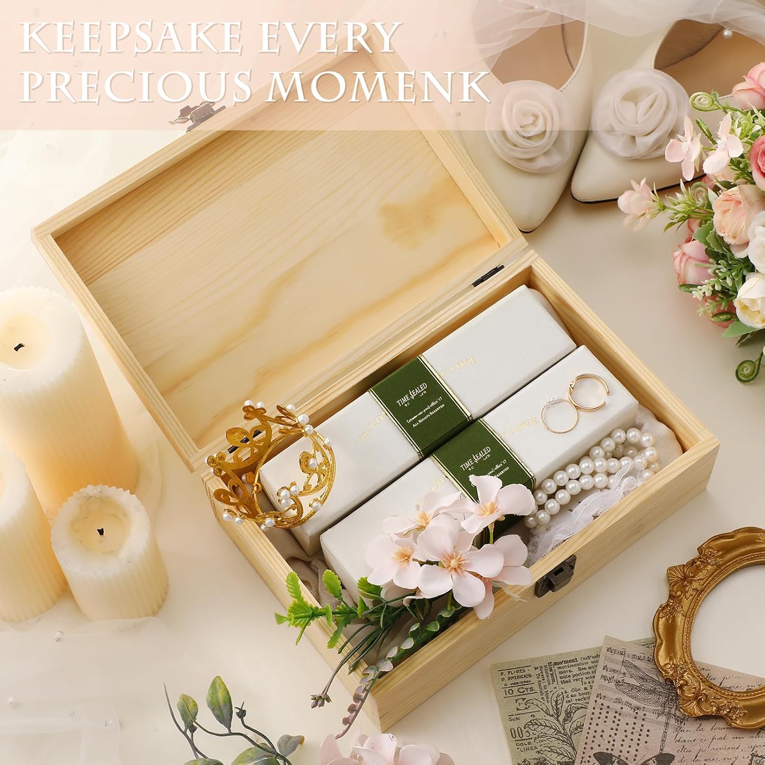 Huwena Love You and Mr Mrs Memory – Caja de madera grande de eucalipto para aniversario, 9 x 6 x 3.2 pulgadas, caja de recuerdo para boda, día de