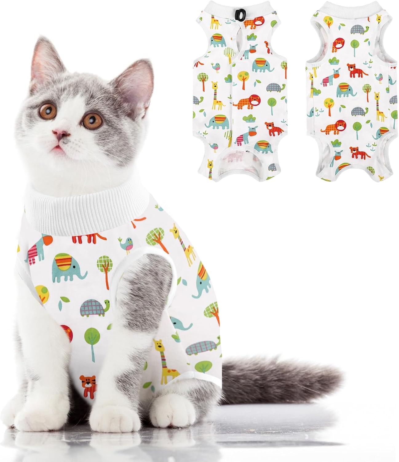 SUNFURA Traje de recuperación para gatos, body quirúrgico completo para protector de heridas abdominales, antilamidas después de la cirugía,