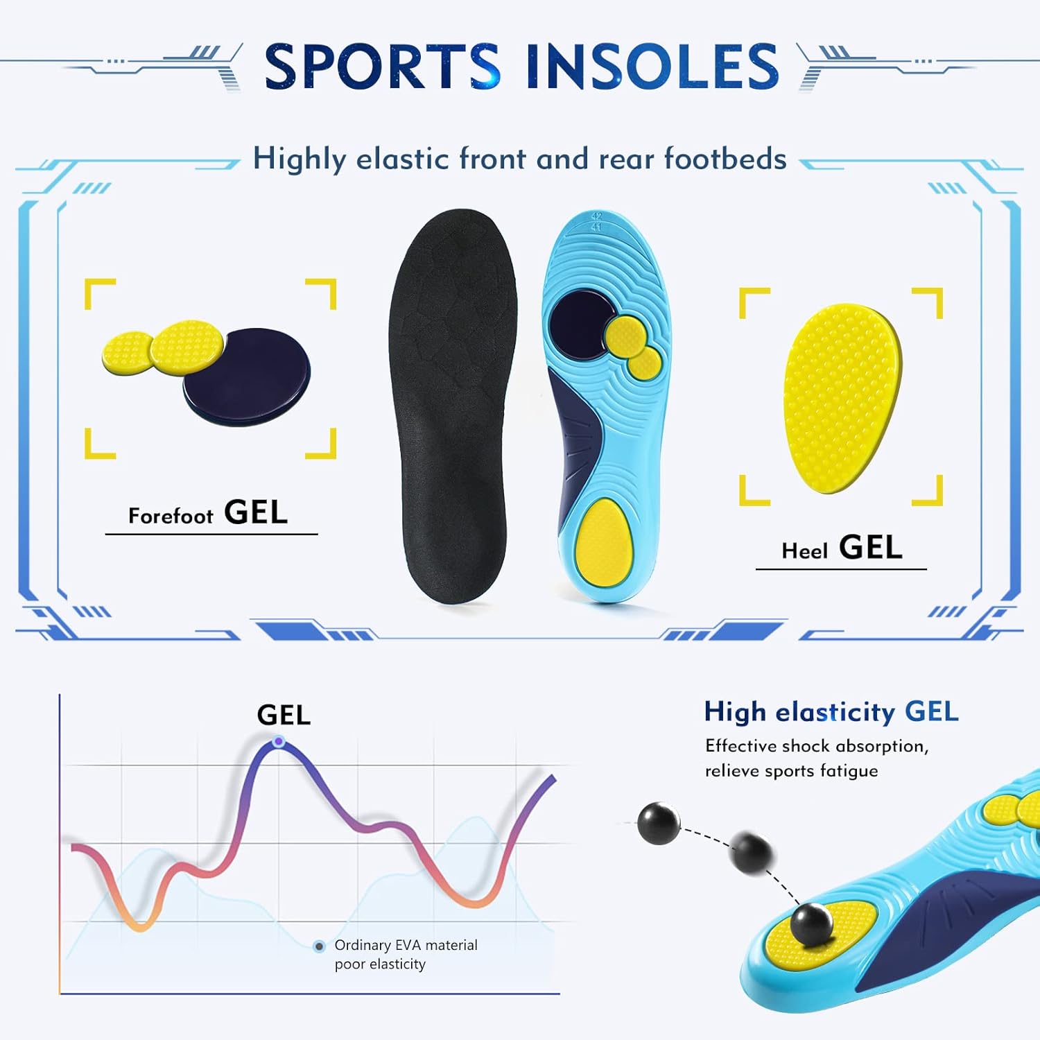 XINIFOOT Plantilla de soporte de arco prémium con almohadilla de gel, plantillas de absorción de golpes, alivio de la fascitis plantar, insertos