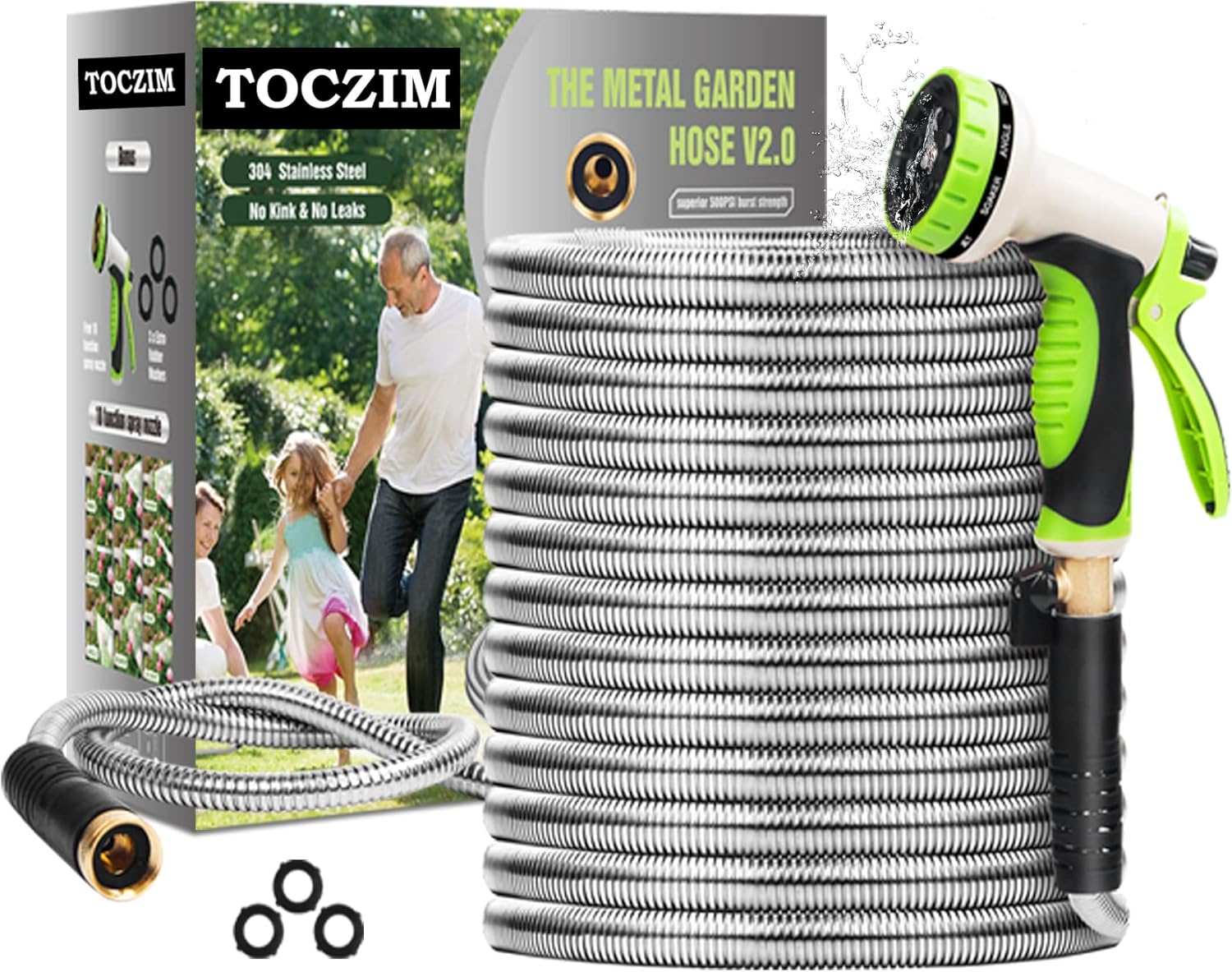Manguera de jardín de metal de 75 pies  Manguera de acero inoxidable 304 flexible, ligera, resistente con boquilla libre de 10 vías  Accesorios