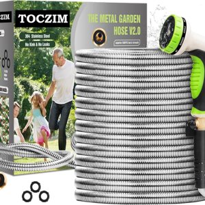 Manguera de jardín de metal de 75 pies  Manguera de acero inoxidable 304 flexible, ligera, resistente con boquilla libre de 10 vías  Accesorios Manguera de jardín de metal de 75 pies  Manguera de acero inoxidable 304 flexible, ligera, resistente con boquilla libre de 10 vías  Accesorios