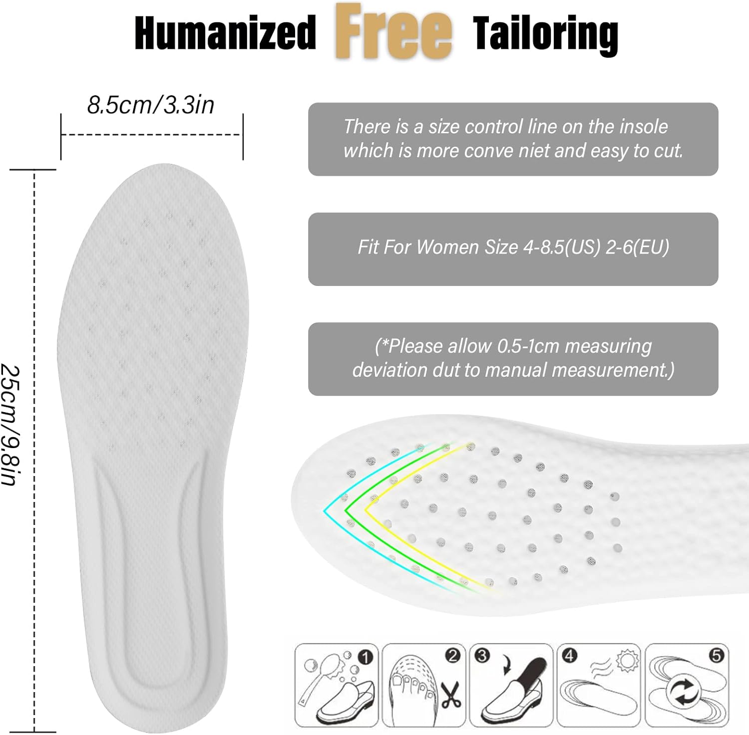 1 par de plantillas de espuma viscoelástica para zapatos, insertos de absorción de impactos, soporte de arco, plantillas deportivas, plantillas de
