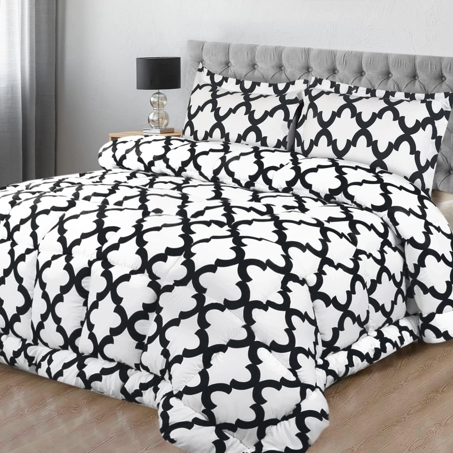 Utopia Bedding – Juego de edredón estampado (Blanco, negro, Queen) con 2 fundas de almohada – Lujosa microfibra cepillada – Edredón alternativo al