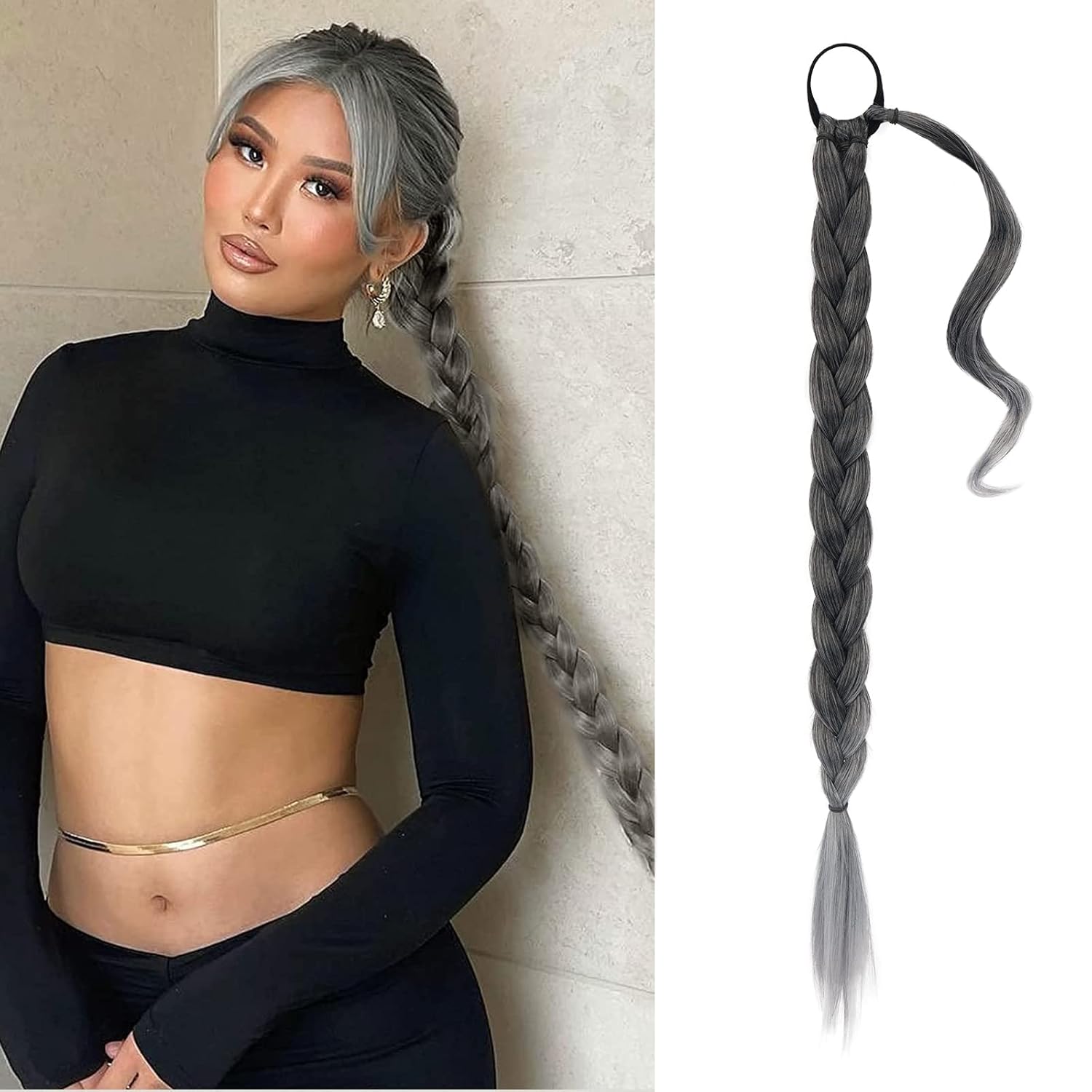 BARSDAR Extensión de cola de caballo trenzada de 30 pulgadas de largo con banda para el cabello, extensiones de cabello lacio envolvente, cola de