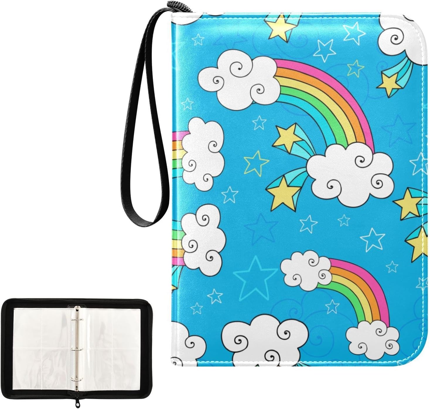 4 Pockets Trading Card Album Holder Book Folder Sports Card Binder Rainbow Blue Sky 400 Double Side Pockets for 3 Ring Binder Zipper