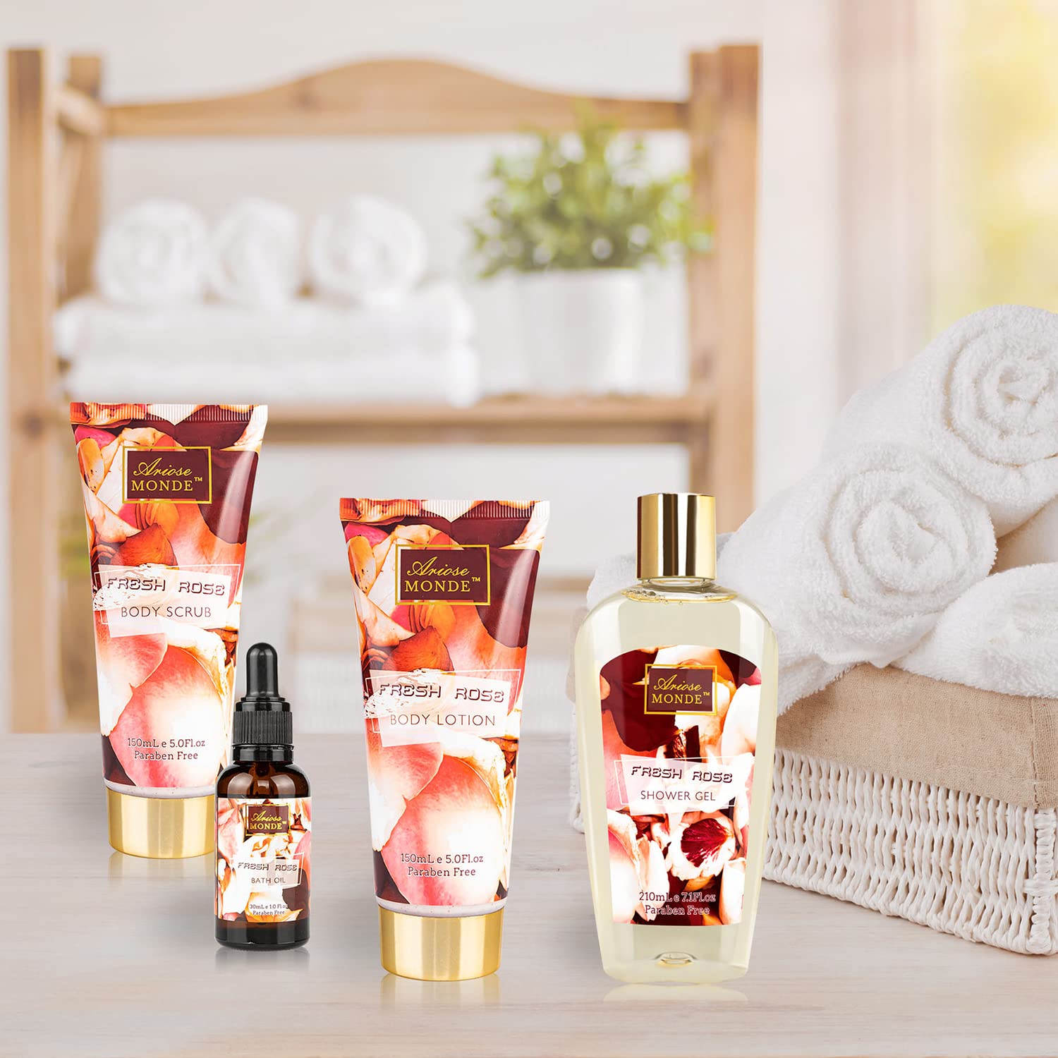 Juego de regalo para baño y cuerpo para mujeres y hombres, 10 cestas de regalo de spa con aroma a rosa fresca, incluye gel de ducha, baño de