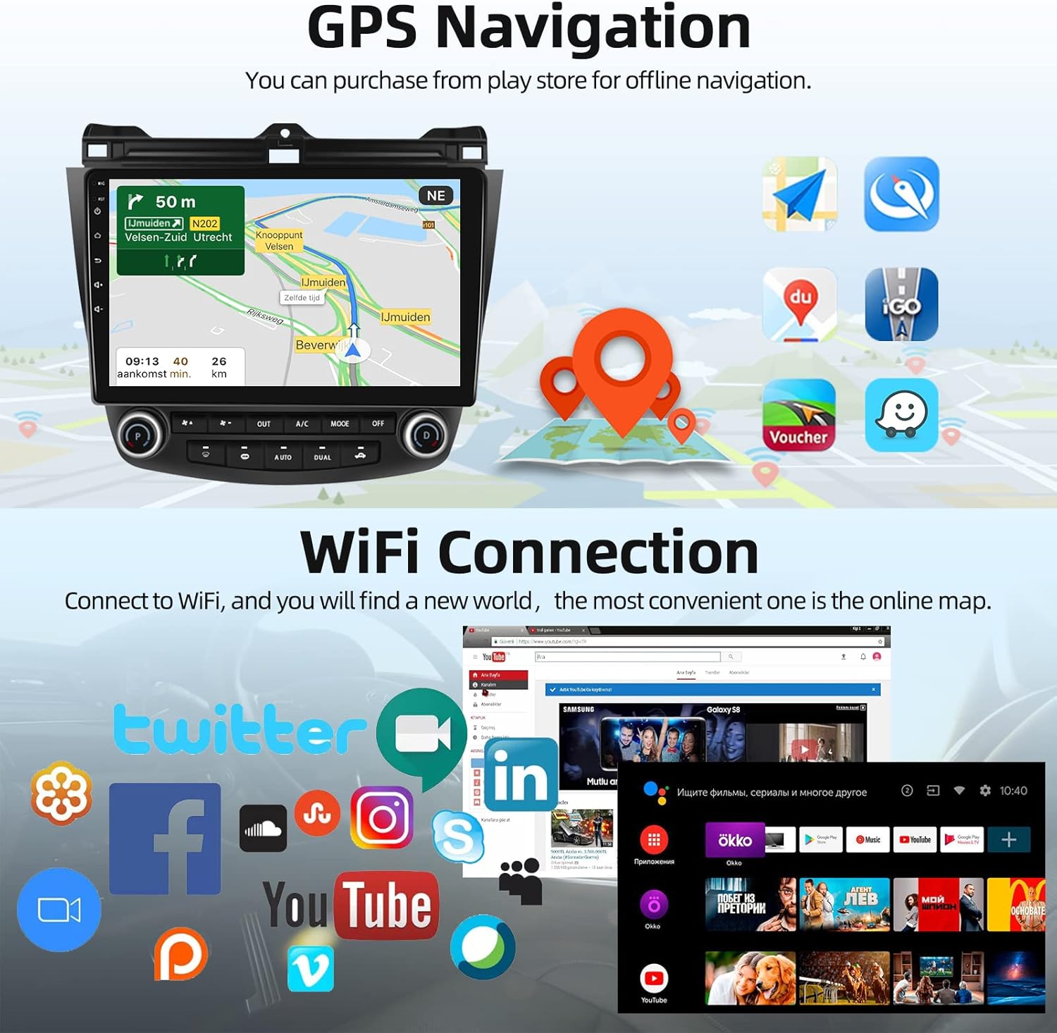 Podofo Estéreo de coche Android 13 para Honda Accord 7th 2003 2004 2005 2006 2007 con navegación GPS, pantalla táctil de 10.1 pulgadas estéreo de