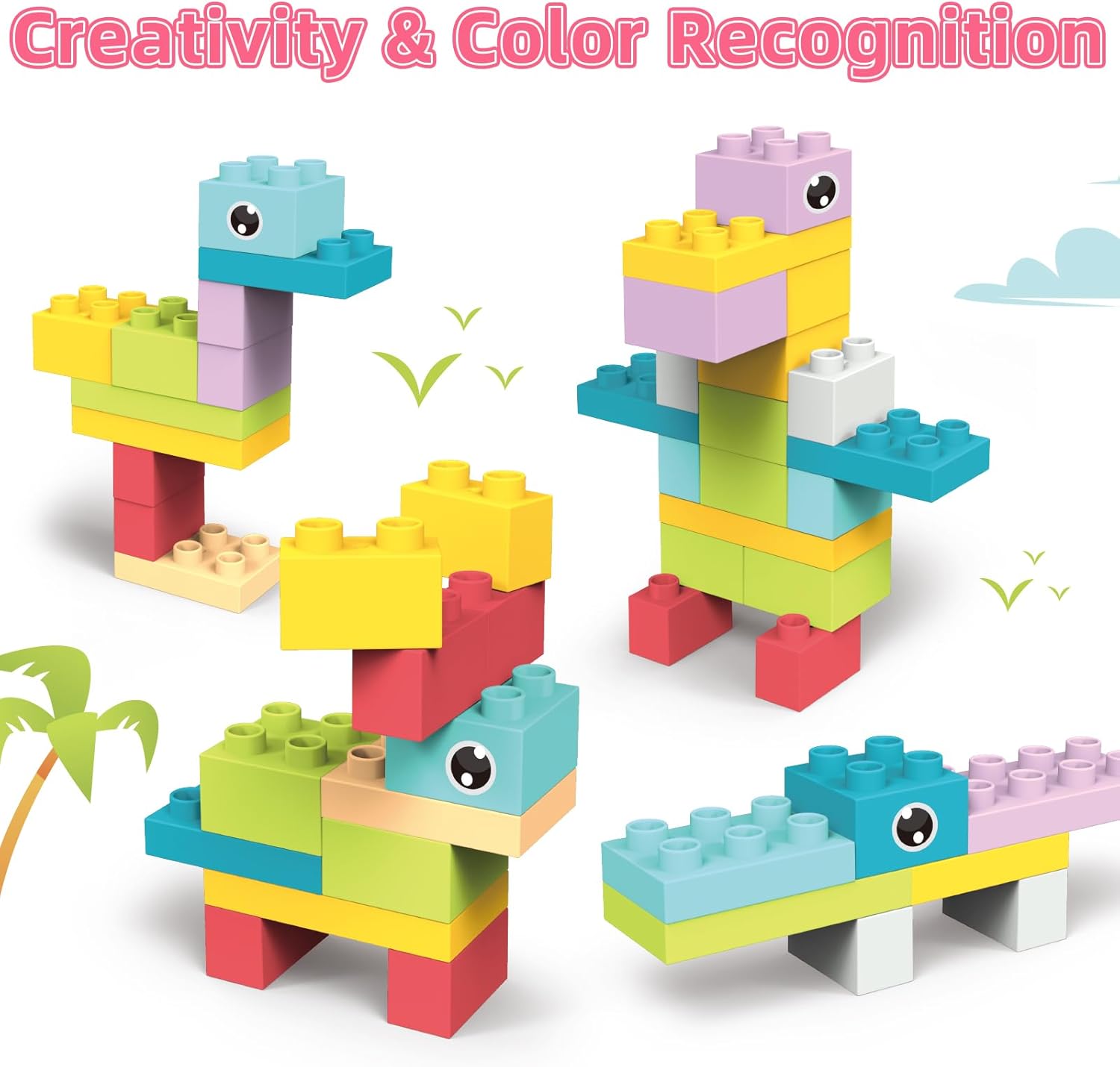 KidEwan – Bloques de construcción para niños pequeños, juguetes de bloques de animales, juguetes STEM para bebés, juegos de bloques apilables con