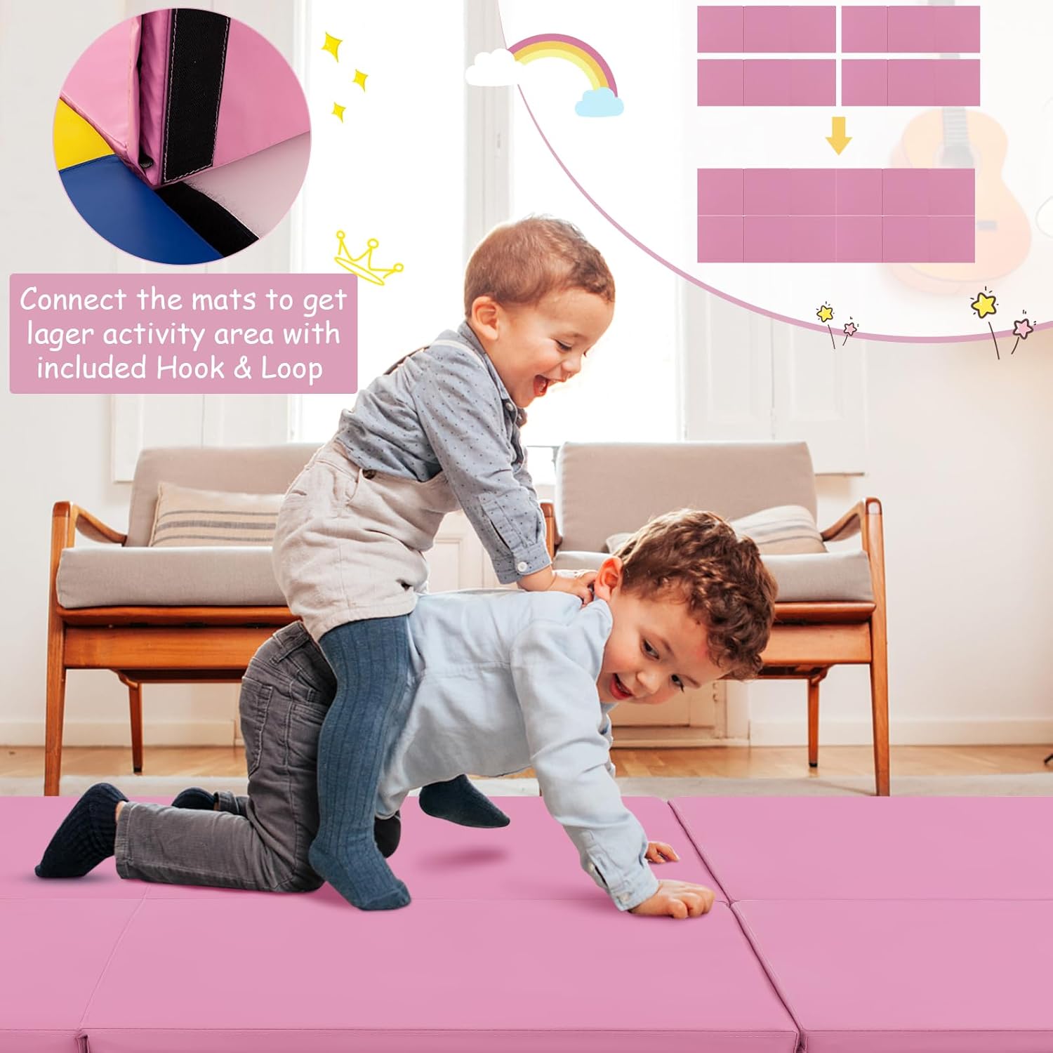 Giantex Colchoneta de gimnasia de 6 x 2 pies, tapete plegable de 2 pulgadas de grosor con cierre de gancho y bucle, tapete de gimnasio plegable con