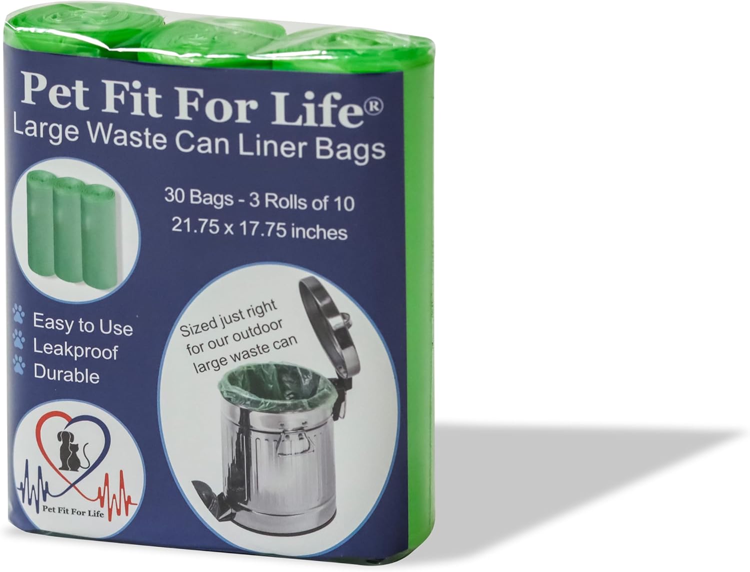 Pet Fit For Life Bolsas de basura grandes, 3 rollos de plástico para cestas de basura para perros con 10 bolsas de basura pequeñas en cada rollo, 30