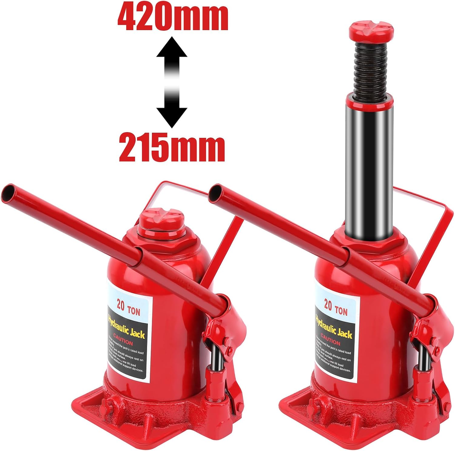 Gato hidráulico de 20 toneladas de acero compacto portátil para cochefurgonetabarcocamión soldado, capacidad de 40,000 libras, rojo