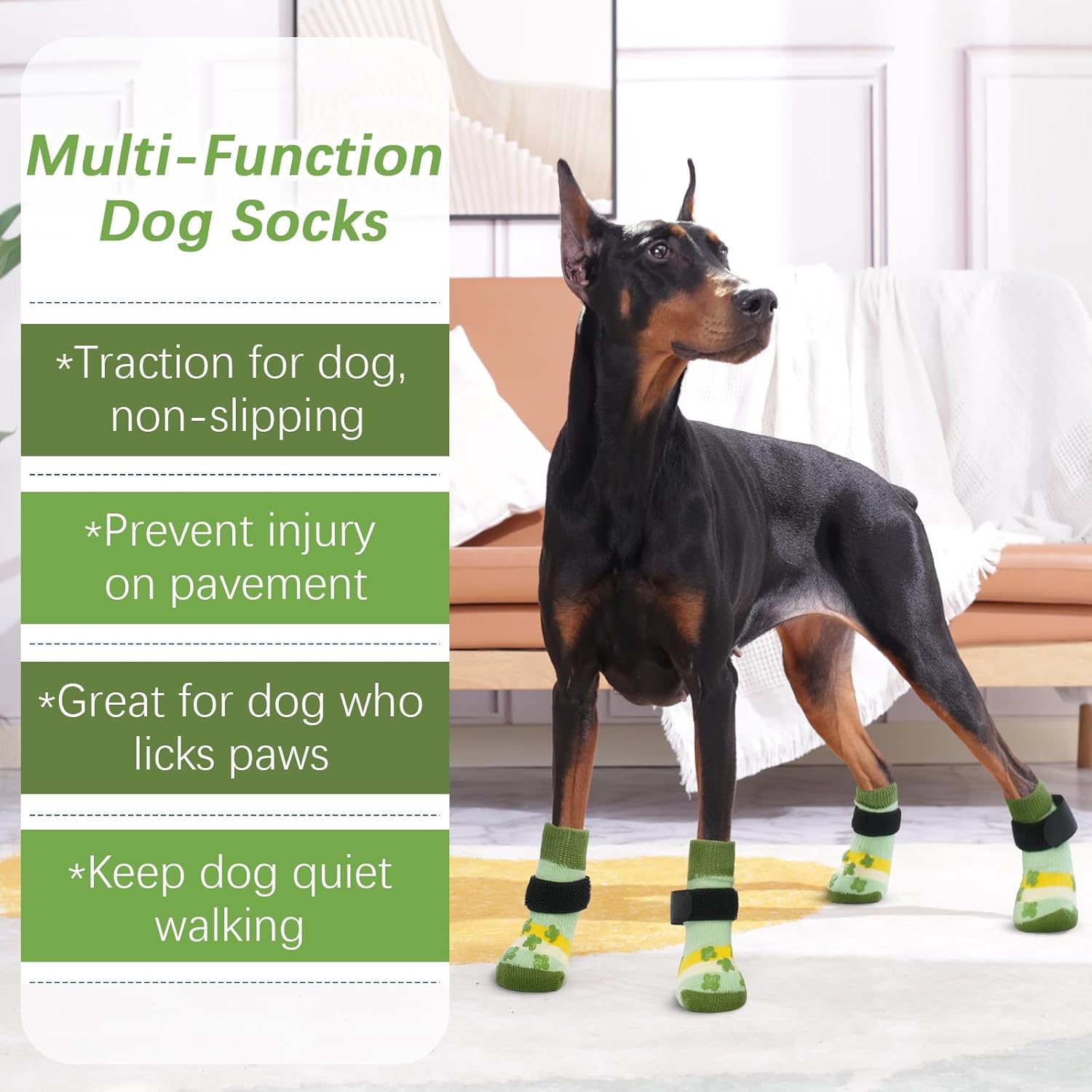 Kuoser Calcetines para perros, calcetines antideslizantes para perros grandes, calcetines de agarre suave para suelos de madera dura, protector de