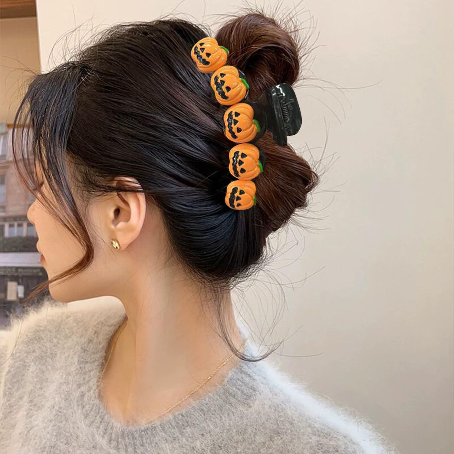 Pinzas para el pelo de Halloween, pinzas para el pelo de calabaza, lindo diseño de calabaza, pinzas de garra para cabello grueso, accesorios para el