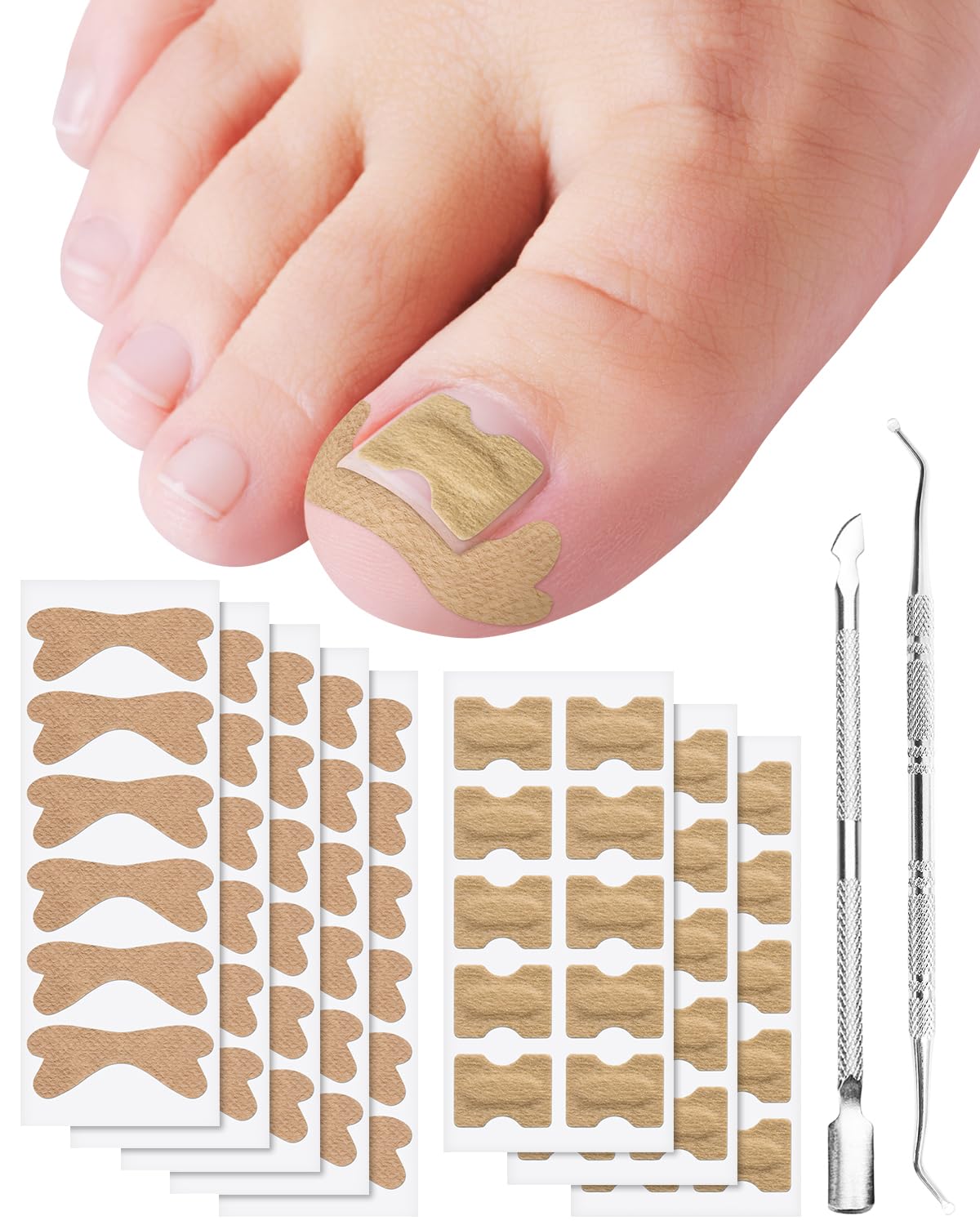 Herramienta de tratamiento de corrección de uñas encarnadas, 60 parches correctores de uñas encarnadas en 2 tipos, herramienta profesional segura
