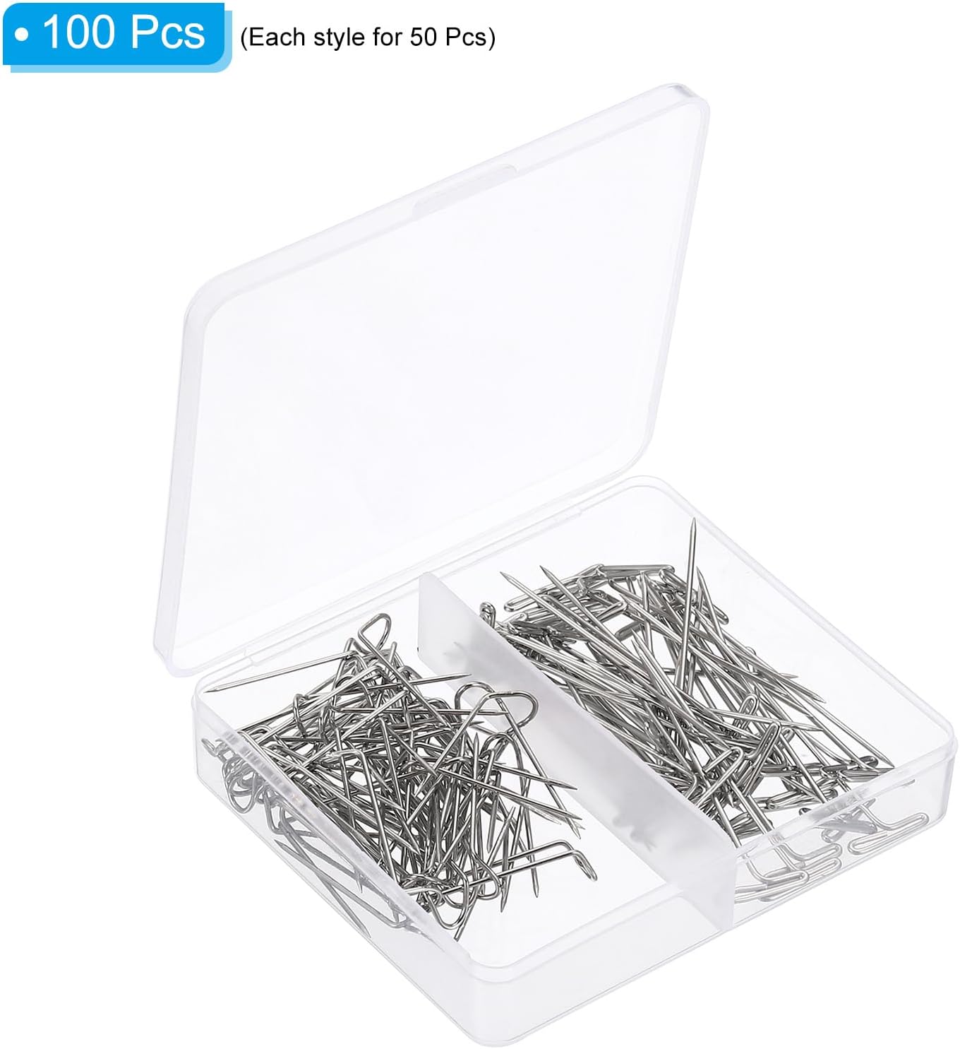 PATIKIL Juego de alfileres de costura, 100 piezas de pasadores de acero inoxidable con pasador en T de 1.5 pulgadas y pasadores en U de 1 pulgada