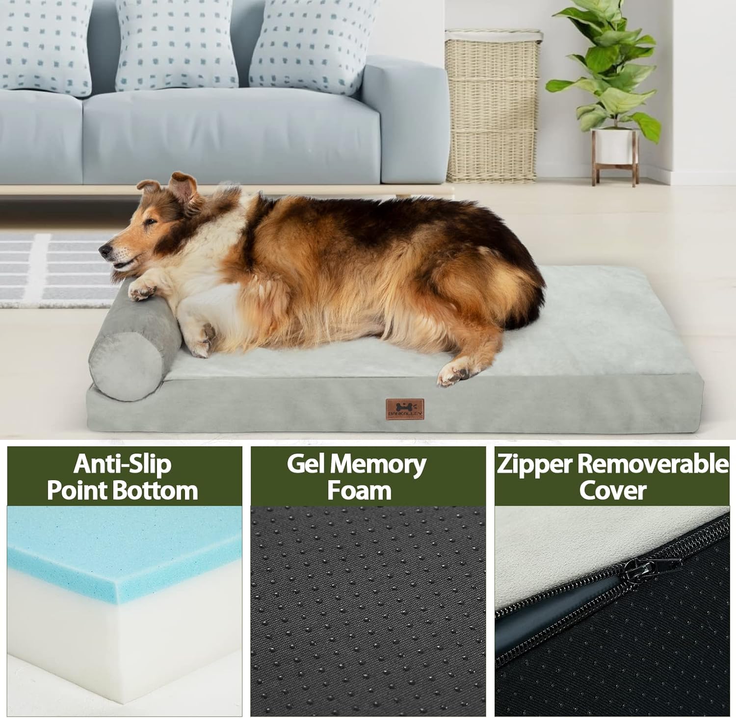 Bark Alley Cama extra grande para perro, cama ortopédica de espuma viscoelástica, sofá cama para perros con funda impermeable lavable para perros