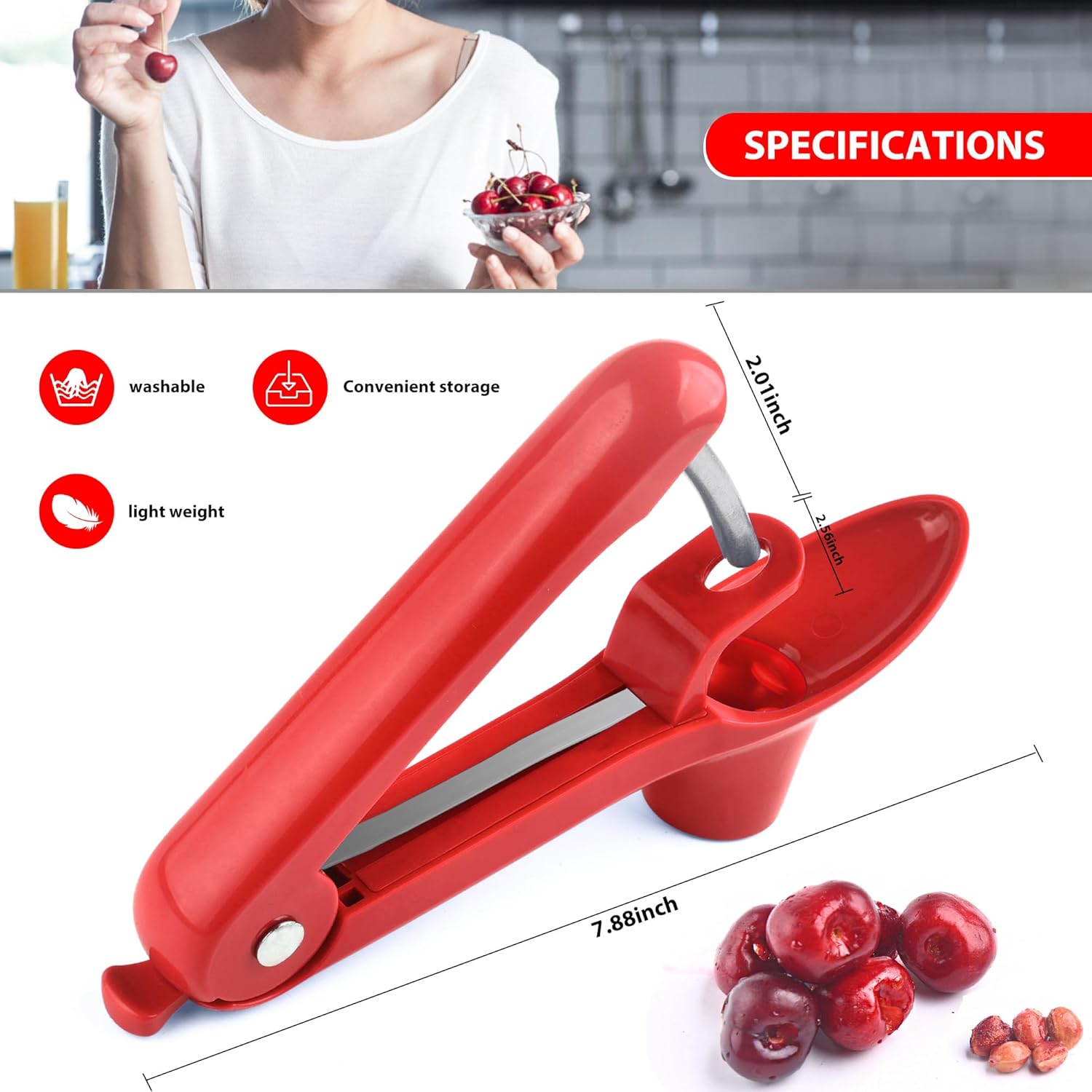 Cherry Pitter – Herramienta para eliminar semillas de cereza Makmzoon – Rojo