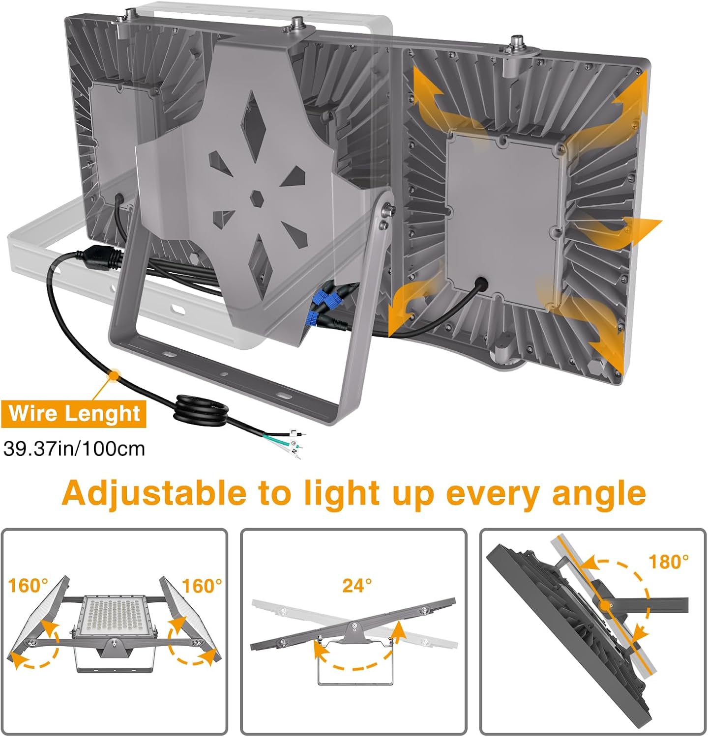 STASUN Reflector LED para exteriores, 600 W, 60000 lm, iluminación de área al aire libre, reflector exterior impermeable IP66, luz de seguridad