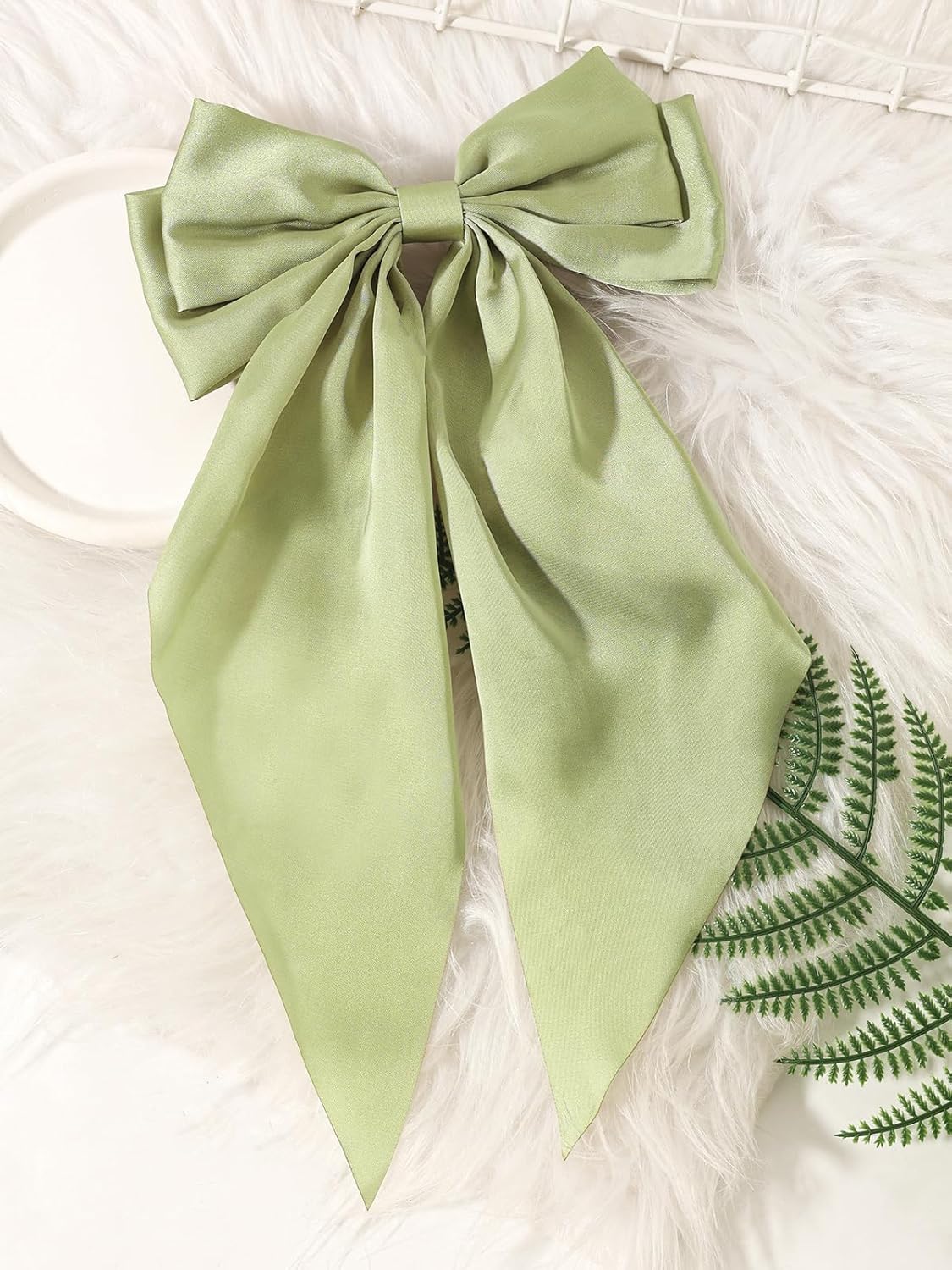 Furling Pompoms Pinzas para el cabello para mujer, pinzas de lazo grandes para niñas, colas largas de satén con pinzas de cocodrilo, accesorios para