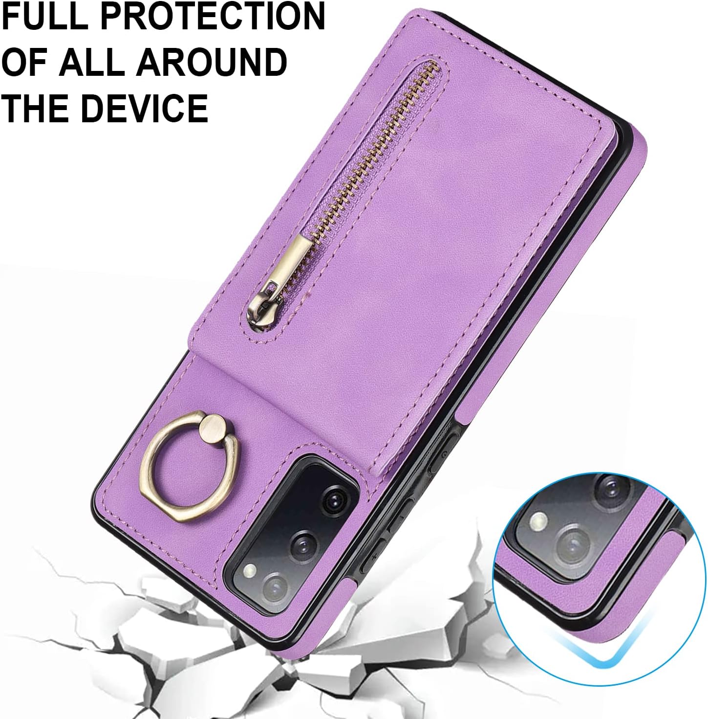 Asuwish Funda de teléfono para Samsung Galaxy S20 FE 5G de 6.5 pulgadas con protector de pantalla y tarjetero RFID, soporte para celda S 20 EF UW