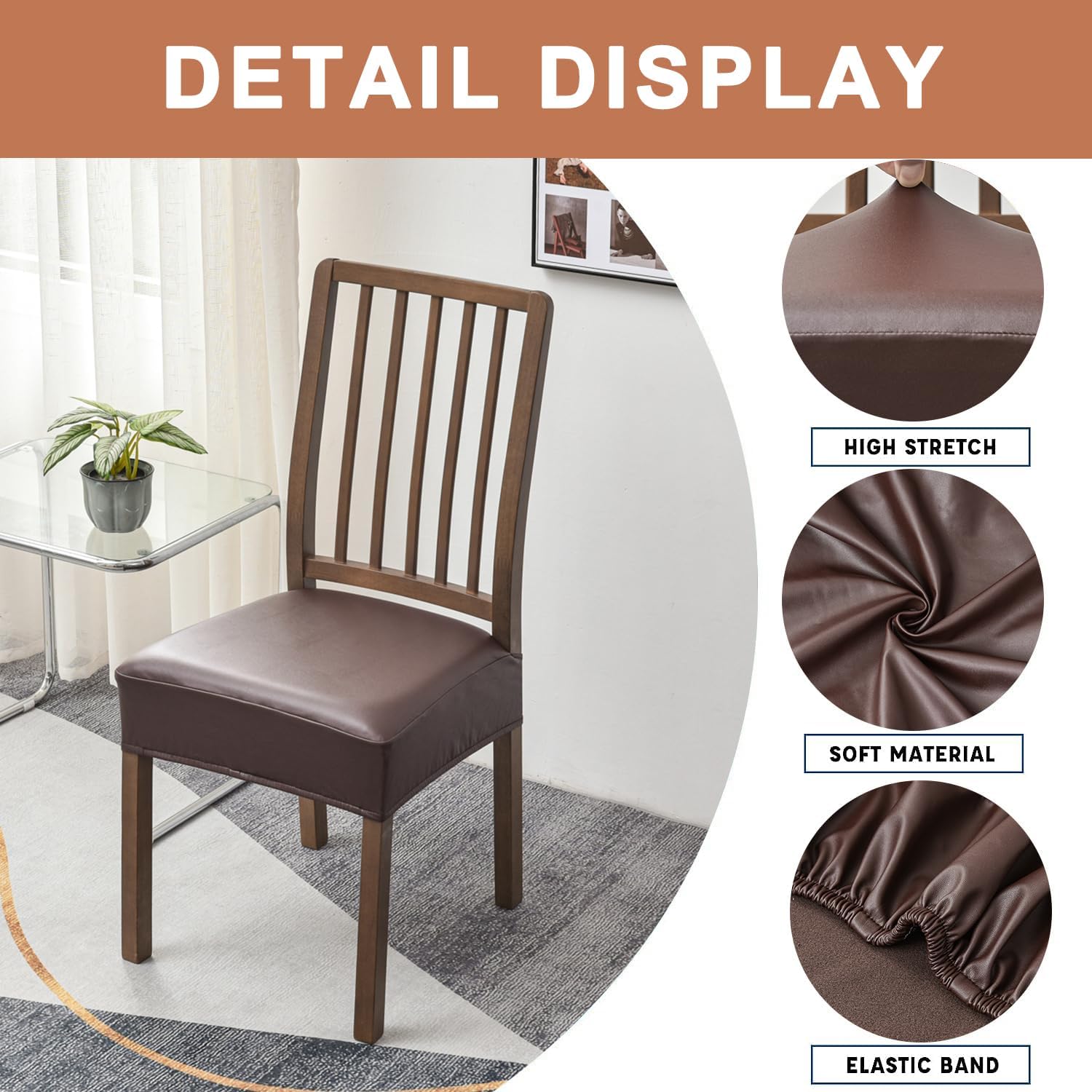 Eco-Ancheng Funda para silla de comedor, fundas impermeables para sillas de comedor, 2 unidades, piel sintética, funda para silla de comedor, funda