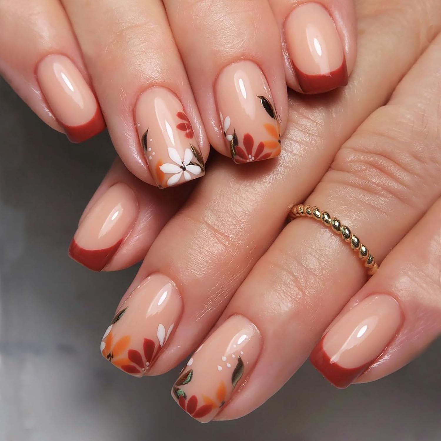 Uñas postizas a presión con punta francesa MABKJLF cuadrada media, color rojo vino, cobertura completa, punta de uñas, uñas postizas con diseños