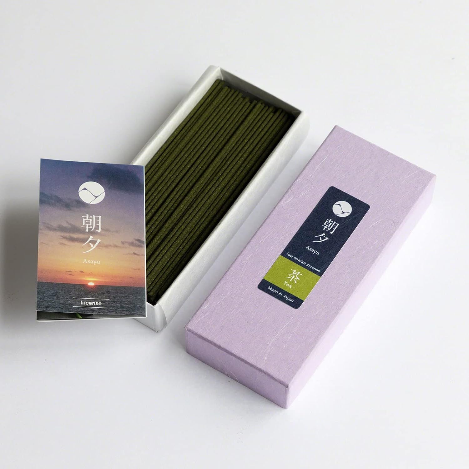 Asayu Japan Varillas de incienso con bajo humo para meditación matutina o nocturna, relajarse o yoga, fabricadas en Japón, 1.41oz, té verde matcha