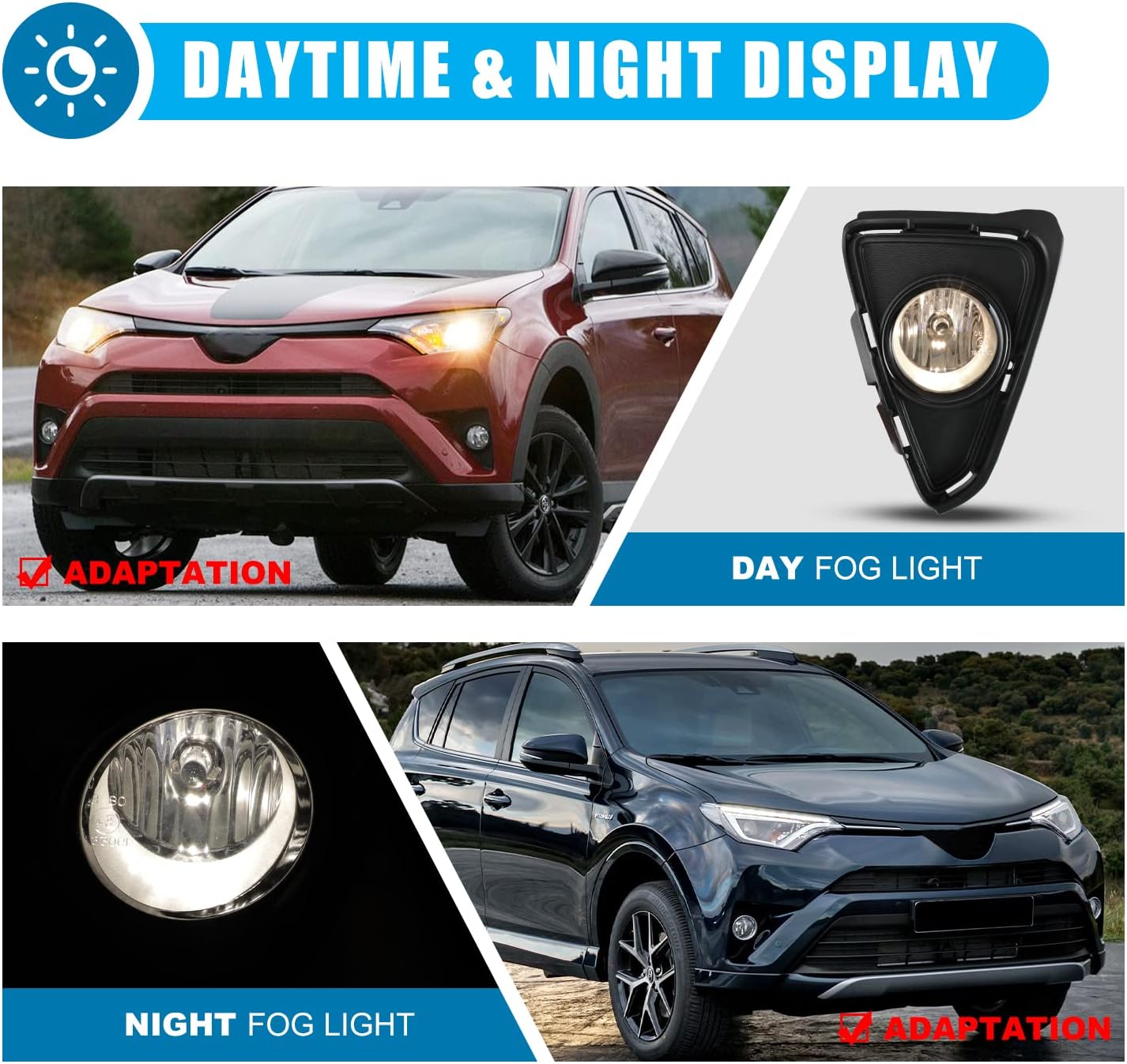 CPW Conjunto de luces antiniebla compatible con Toyota RAV4 2016-2018, par de luces antiniebla de conducción de lente transparente, juego de