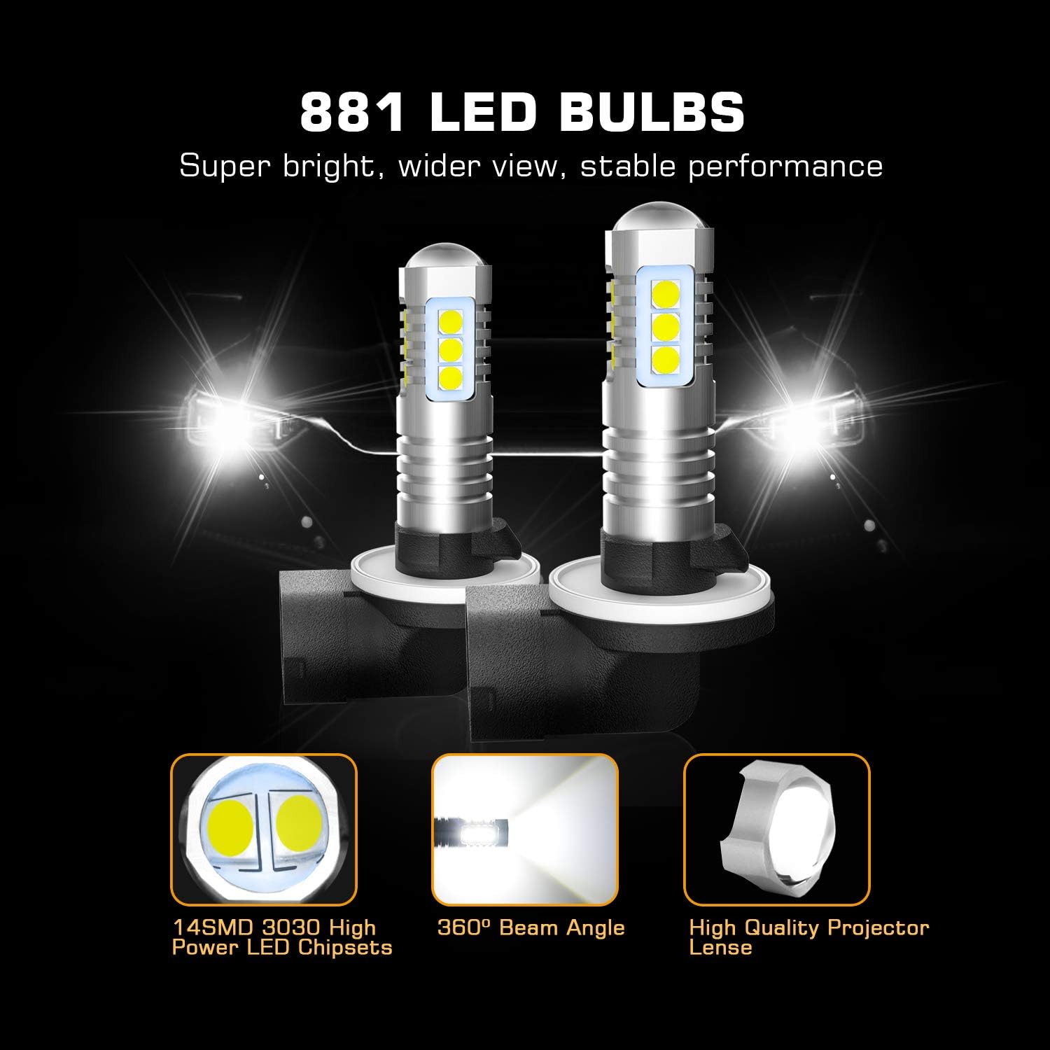 889 881 Bombillas LED antiniebla 6000K xenón blanco, extremadamente brillantes 3030 chips 898 888 862 896 886 894 bombillas LED con proyector para