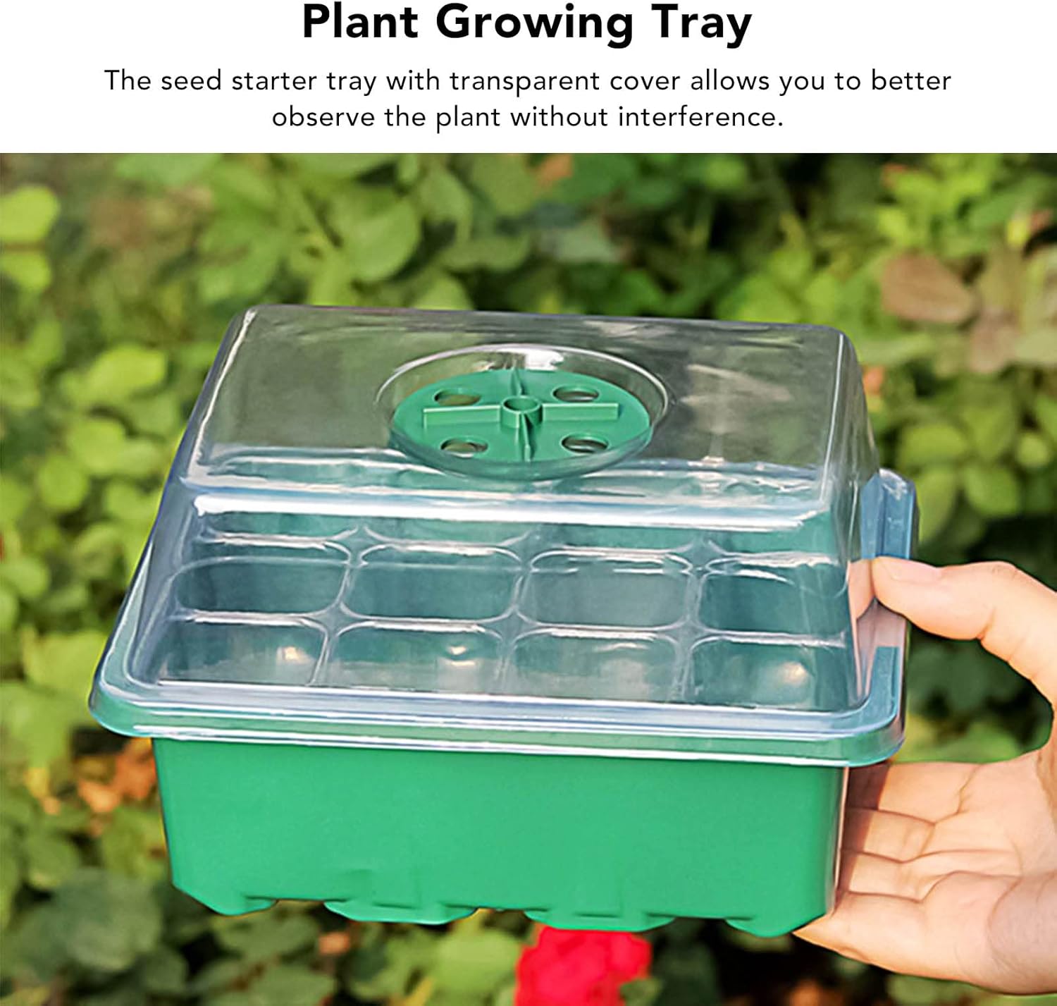 TOPINCN Seed Starter Tray, Garden Seedling Tray Transparent Cover Botton Drain Hole for Horticulture (12 Holes)