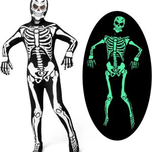 Spooktacular Creations Disfraz de esqueleto para niños, body con capucha de esqueleto negro que brilla en la oscuridad para niños y niñas Spooktacular Creations Disfraz de esqueleto para niños, body con capucha de esqueleto negro que brilla en la oscuridad para niños y niñas