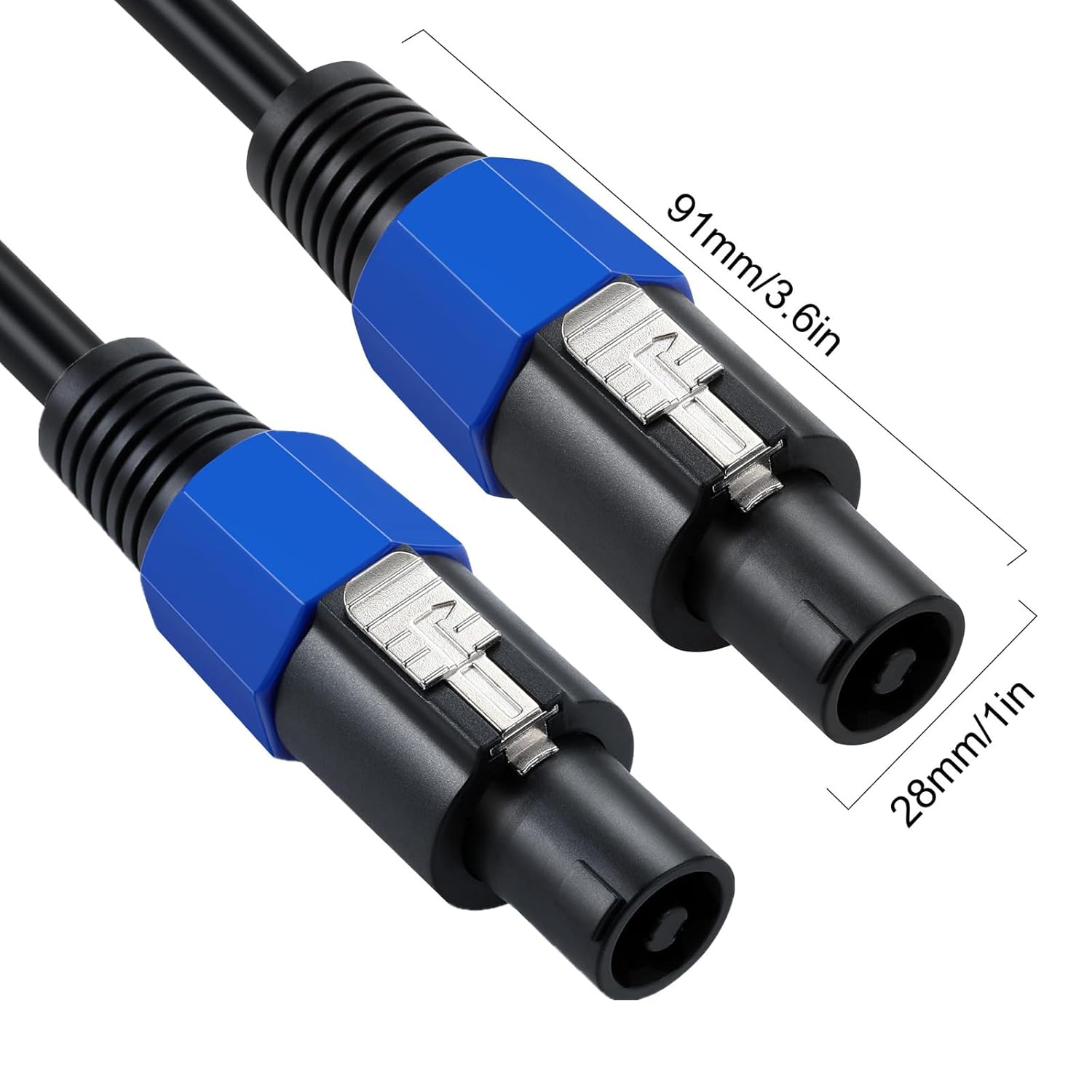 AWADUO Cables Speakon a Speakon, cable de audio profesional de 12 AWG macho a macho, cable de altavoz DJ con conexión de bloqueo giratorio y