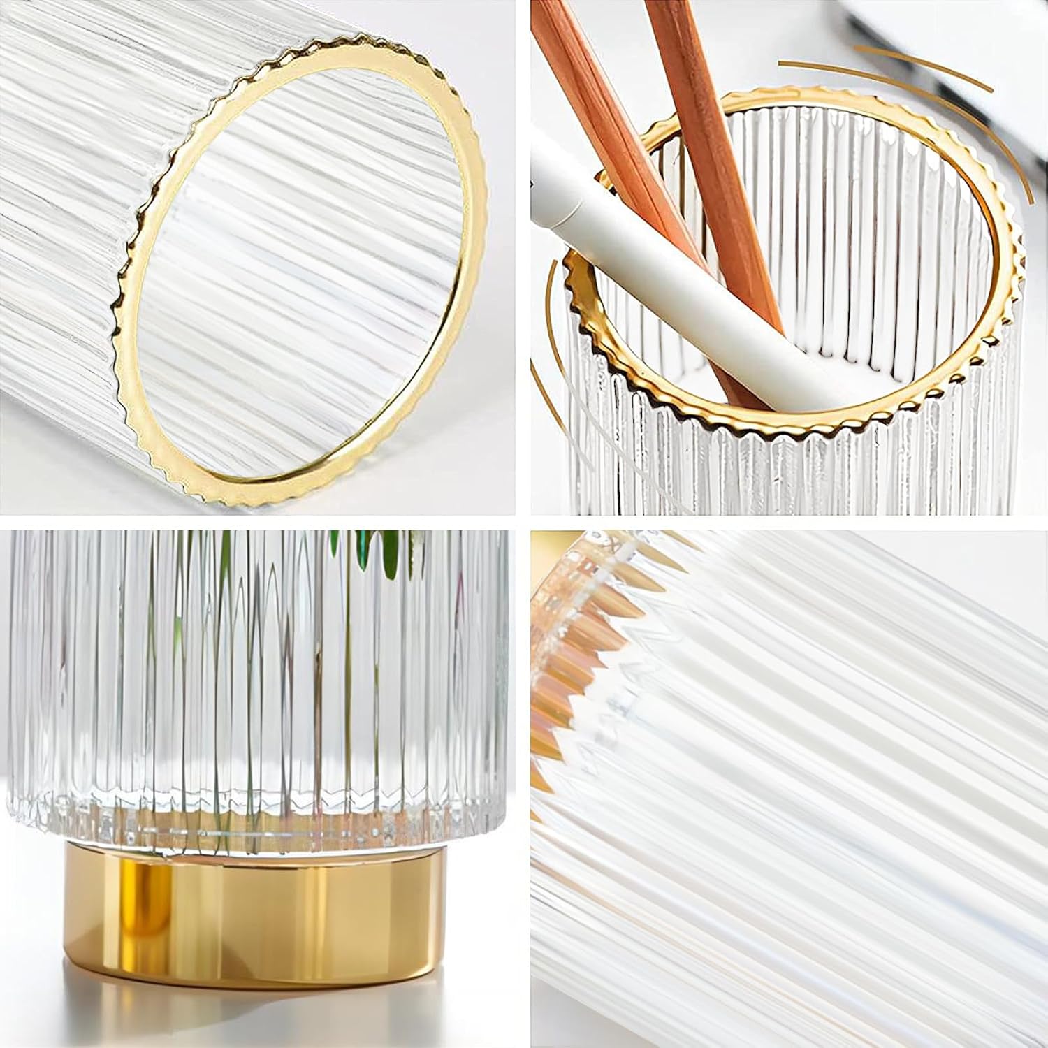 DASITON Organizador de brochas de maquillaje, cepillo de maquillaje cosmético de cristal, soporte de almacenamiento de pinceles de vidrio, soporte