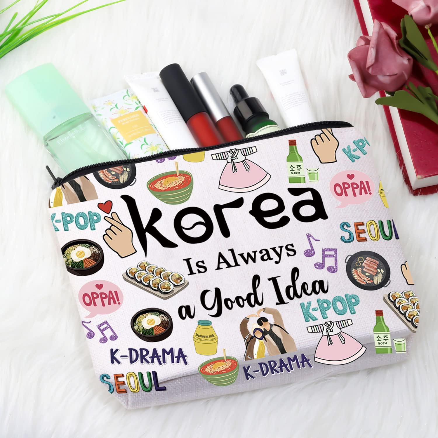 GJTIM Corea del Sur Viaje Vacaciones Regalo de Recuerdo Corea Bachelorette Trip Gift Corea del Sur Bolsa de Accesorios de Viaje para Amantes de
