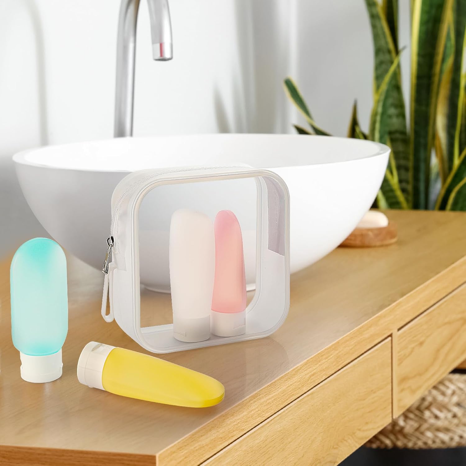 liguanlan Soporte para brochas de maquillaje, fugas de maquillaje para viajes, Claro, Bolsa de viaje de silicona