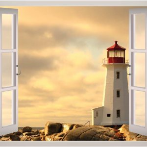 Calcomanía de pared 3D con ventana de faro extraíble, vinilo para decoración del hogar, West Mountain W33 (mediano (32 pulgadas de ancho x 23 Calcomanía de pared 3D con ventana de faro extraíble, vinilo para decoración del hogar, West Mountain W33 (mediano (32 pulgadas de ancho x 23