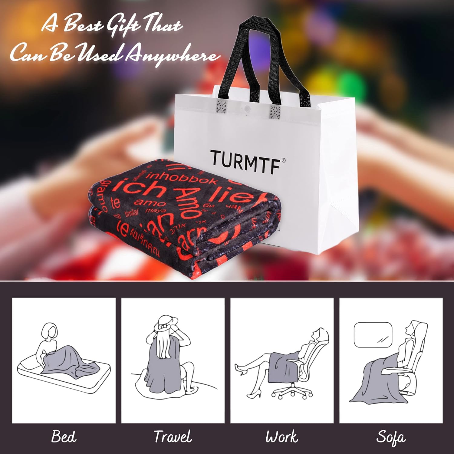 TURMTF Manta para el día de Navidad, regalos para ella y él, I Love You en 100 idiomas, la mejor manta romántica para mujeres, hombres, mamá,