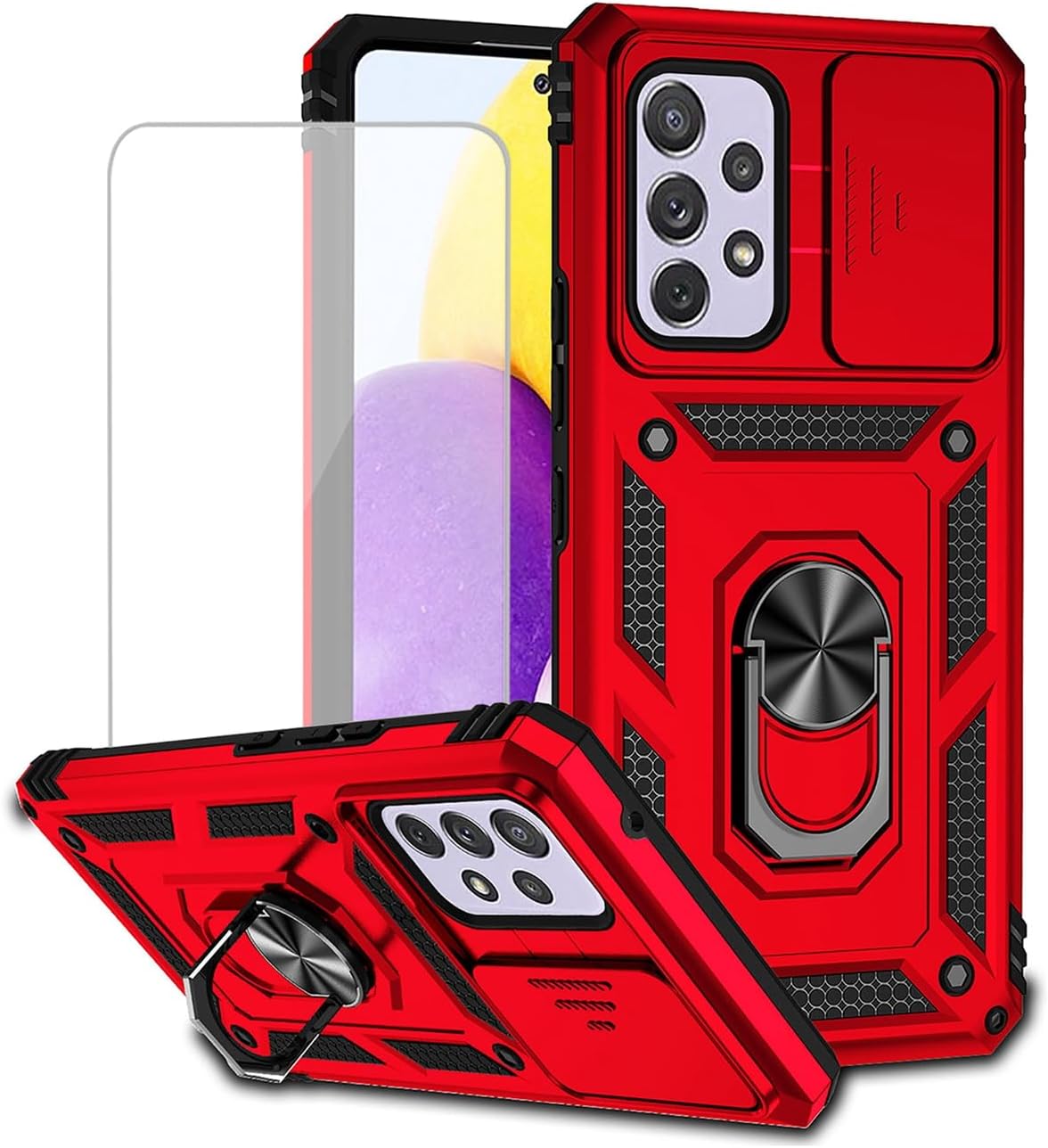 Yodueiv Funda para Galaxy A53 5G, Samsung A53 5G SM-A536U con protector de pantalla de vidrio templado y cubierta de cámara deslizante, anillo