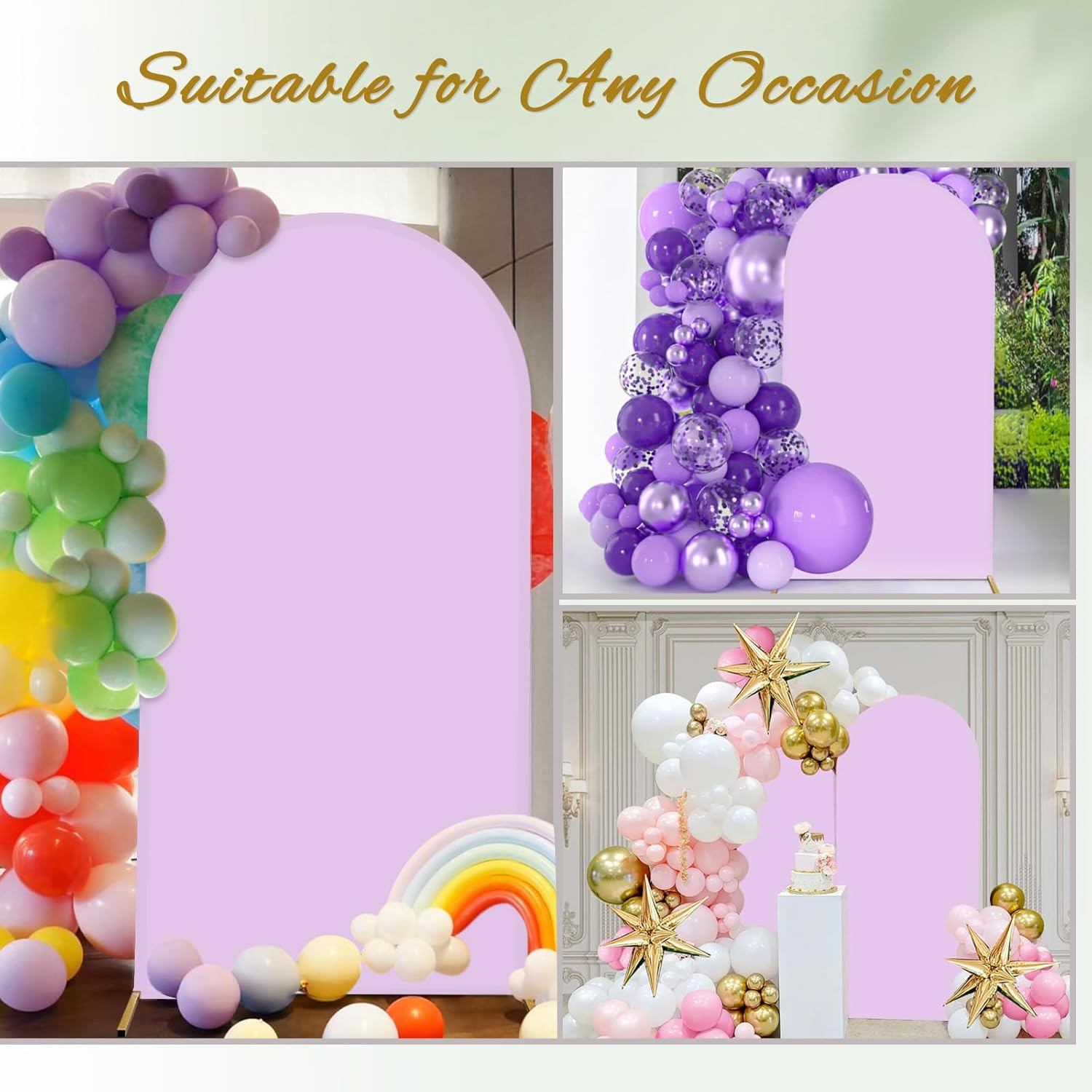 Cubierta de fondo de arco ajustable de elastano, 2 lados, lavanda, 3.3 x 6.6 pies, para boda, baby shower, decoración de fiesta de cumpleaños