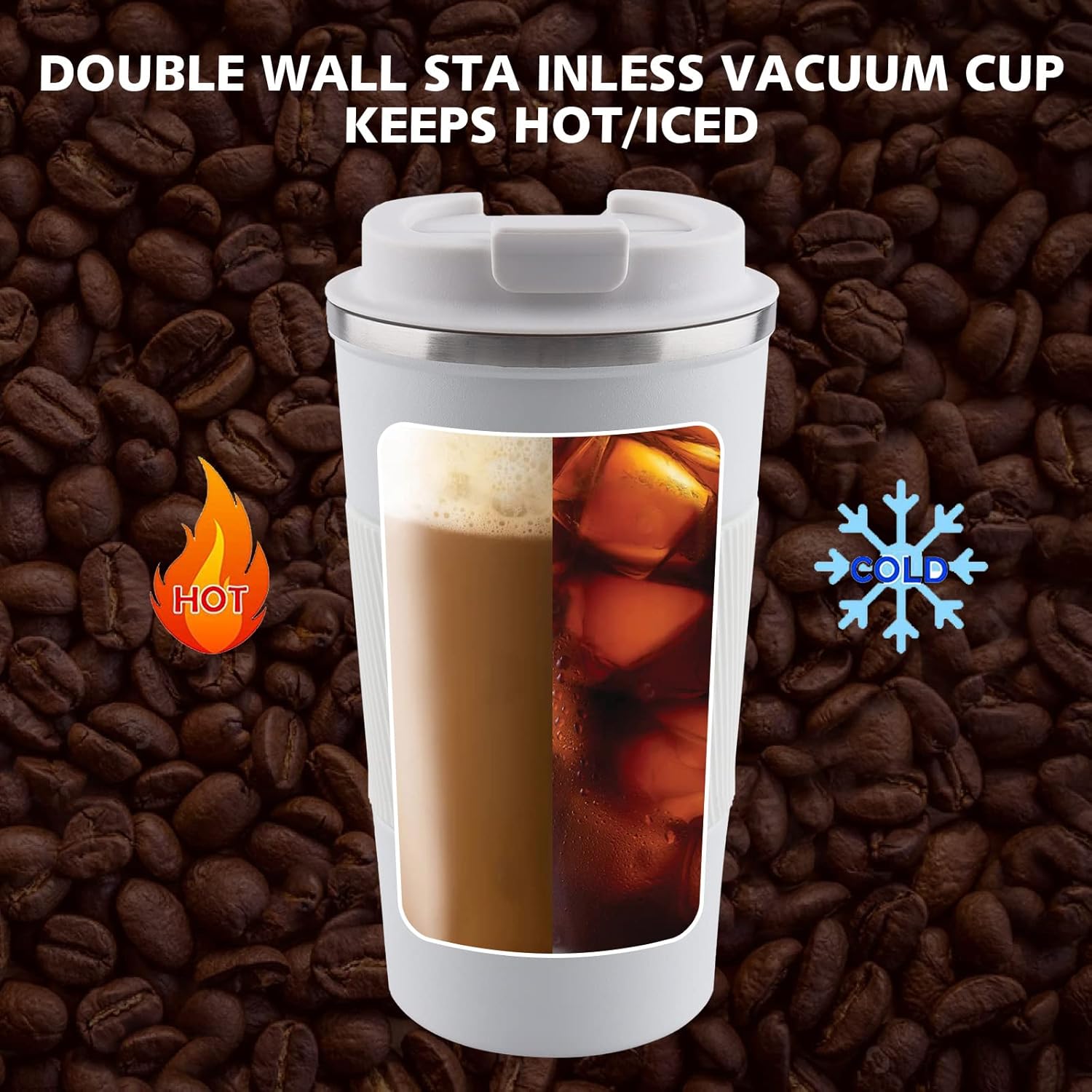 Taza de café de viaje, taza de café de acero inoxidable de doble pared de 17 onzas, vaso con tapa a prueba de derrames para exteriores, oficina,