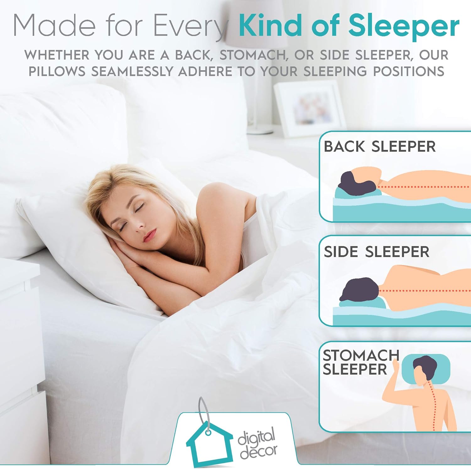 Almohada de fibra en racimo, juego de dos almohadas alternativas de plumón blanco, paquete de 2 unidades, relleno de poliéster hipoalergénico, suave