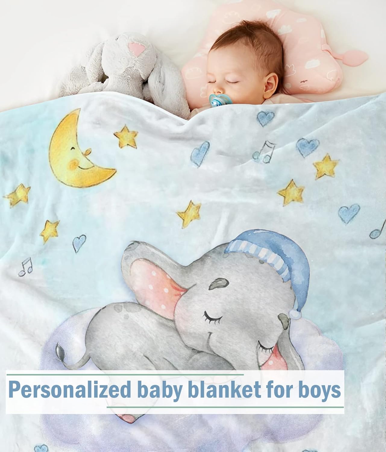 UJDUYSD Manta de bebé personalizada para niños, manta de bebé personalizada con nombre súper suave para niños, manta de elefante personalizada para