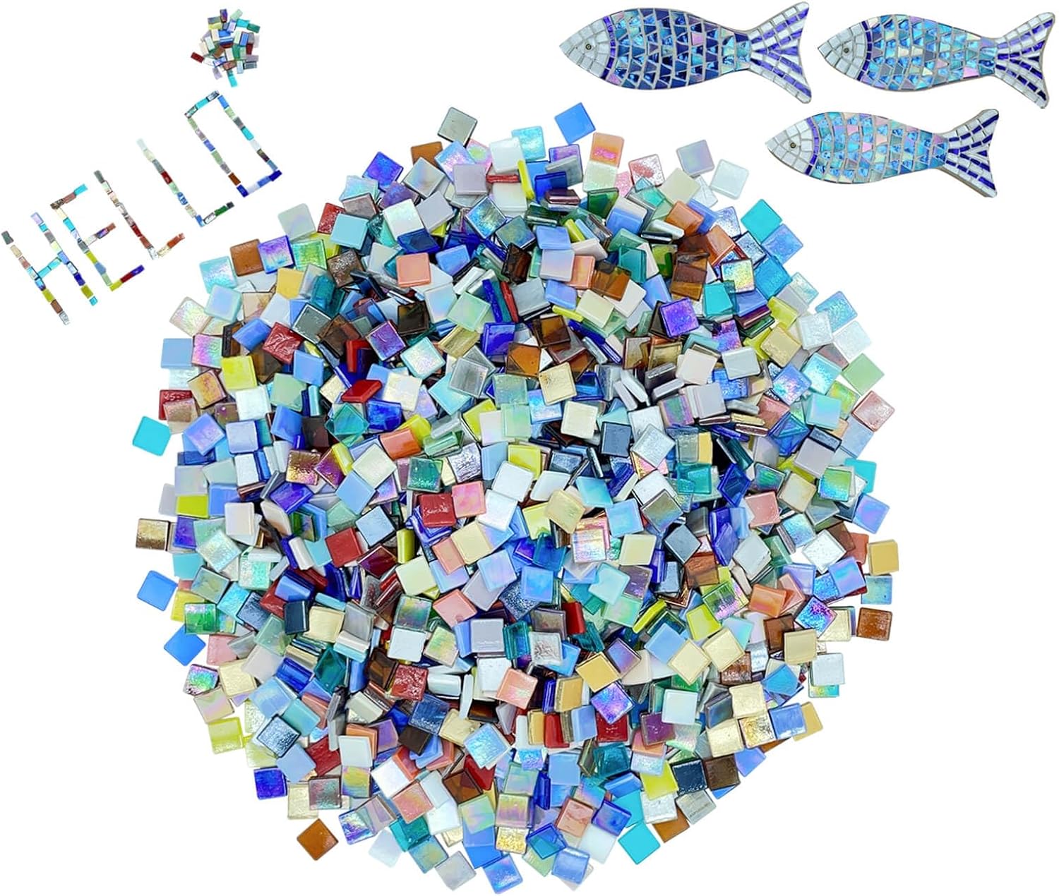 1.1lb Bulk Single Iridescent Color Mosaic Tiles for Crafts, Glass Mosaic Pieces for Mosaic Puzzles, Stained Glass Tiles for Mosaic DIY, Mosaic