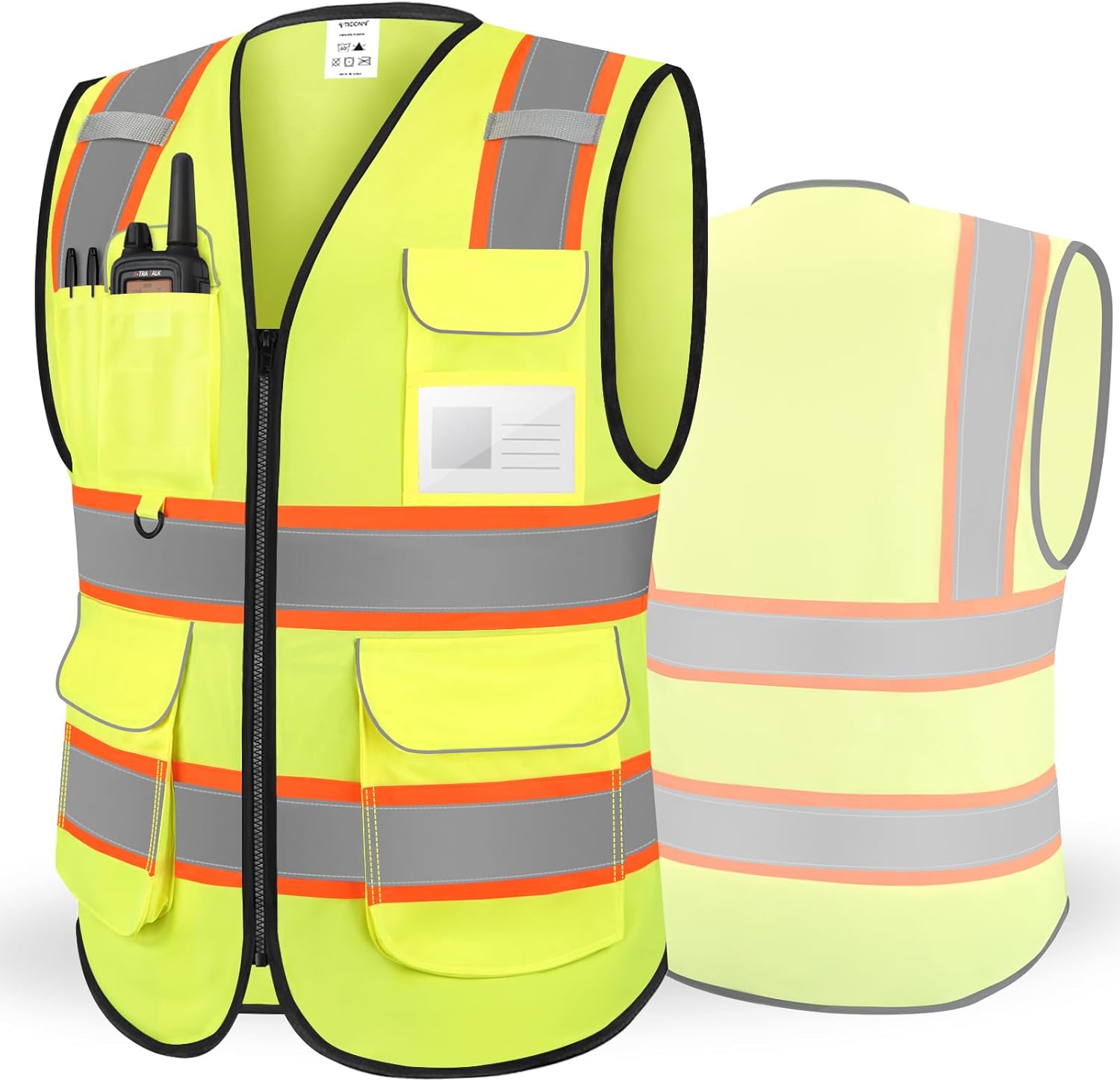 TICONN Chaleco de seguridad reflectante de alta visibilidad clase II chaleco de malla para mujeres y hombres cumple con las normas ANSI