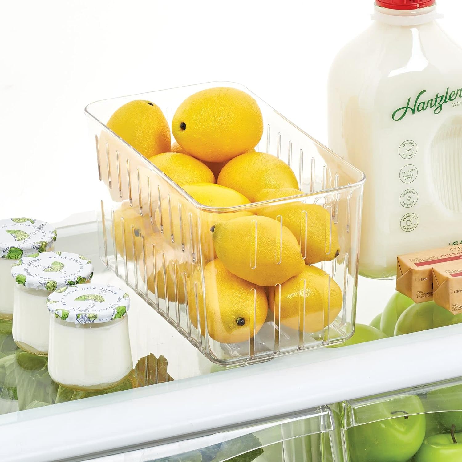 mDesign Contenedor organizador de plástico para almacenamiento de alimentos, contenedor con rejillas de ventilación abiertas para cocina, despensa,