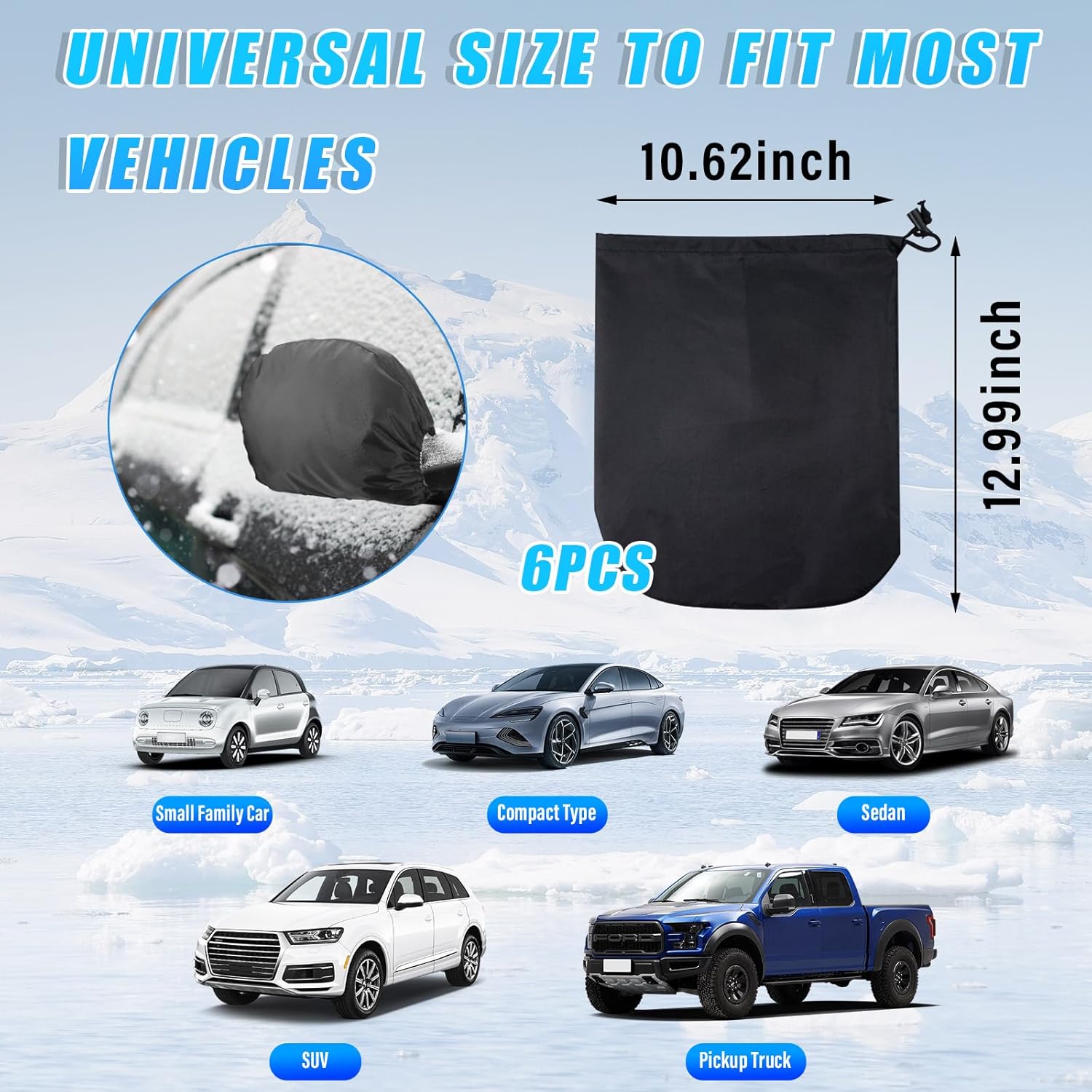 6 fundas impermeables para espejo de visión lateral, cubierta de espejo de protección contra heladas, accesorios de espejo de automóvil con